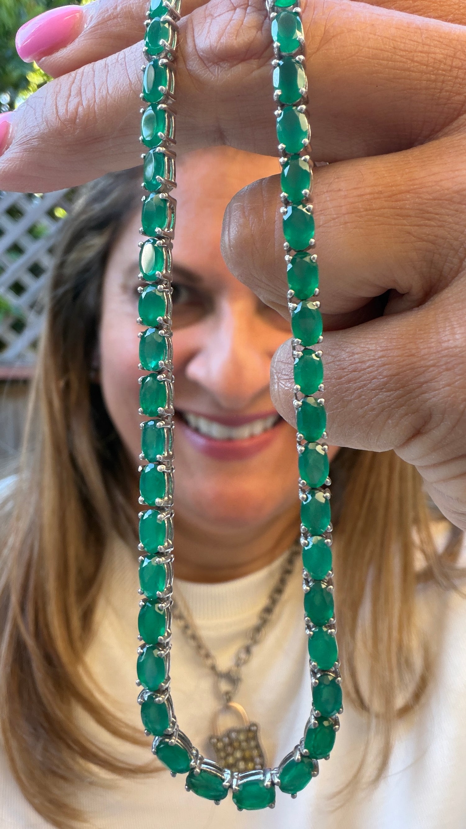 Sterling Silver Necklace With Green Onyx 17 inches