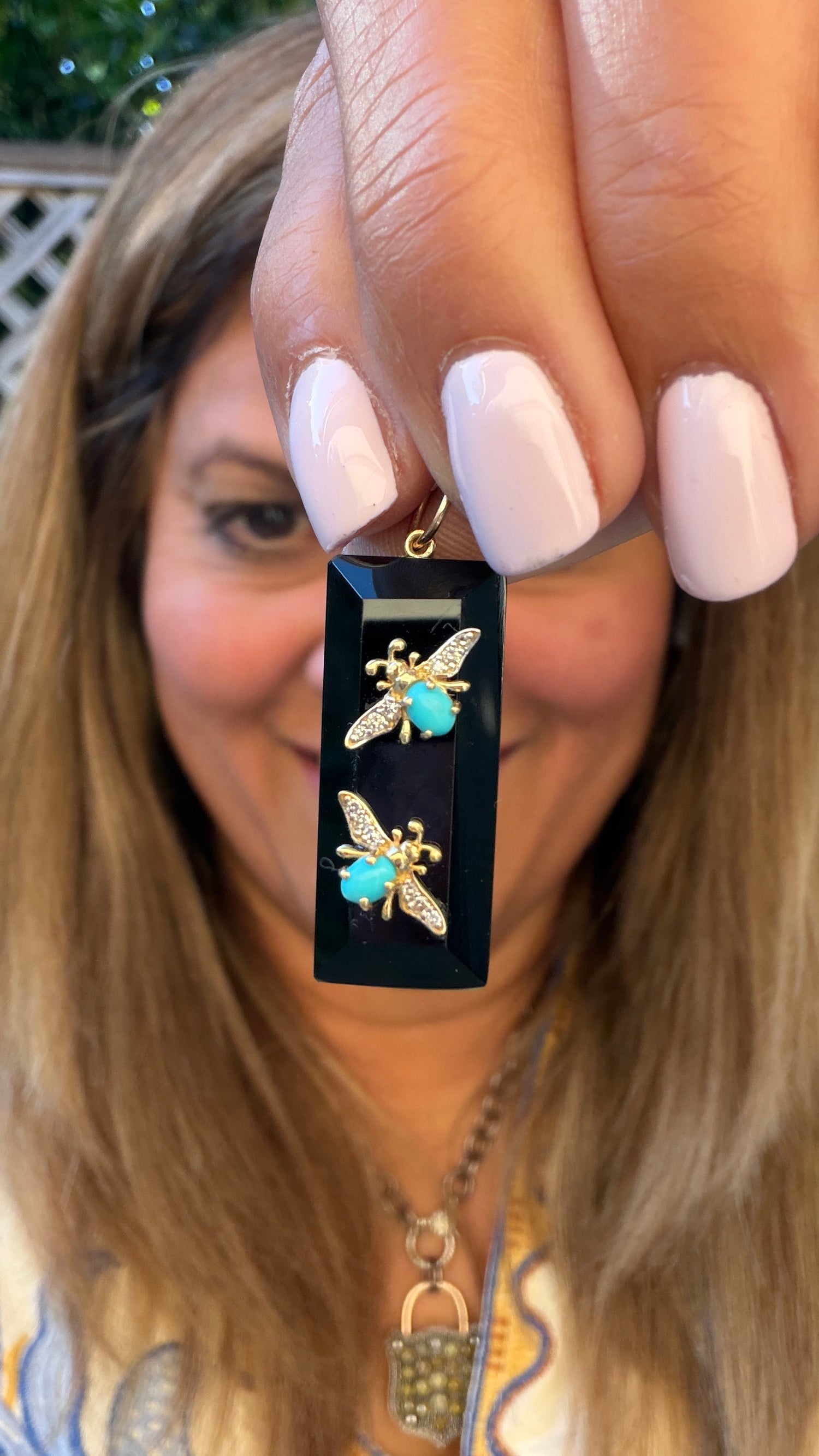 14k Yellow Gold Pendant With Onyx And Sleeping Beauty Turquoise