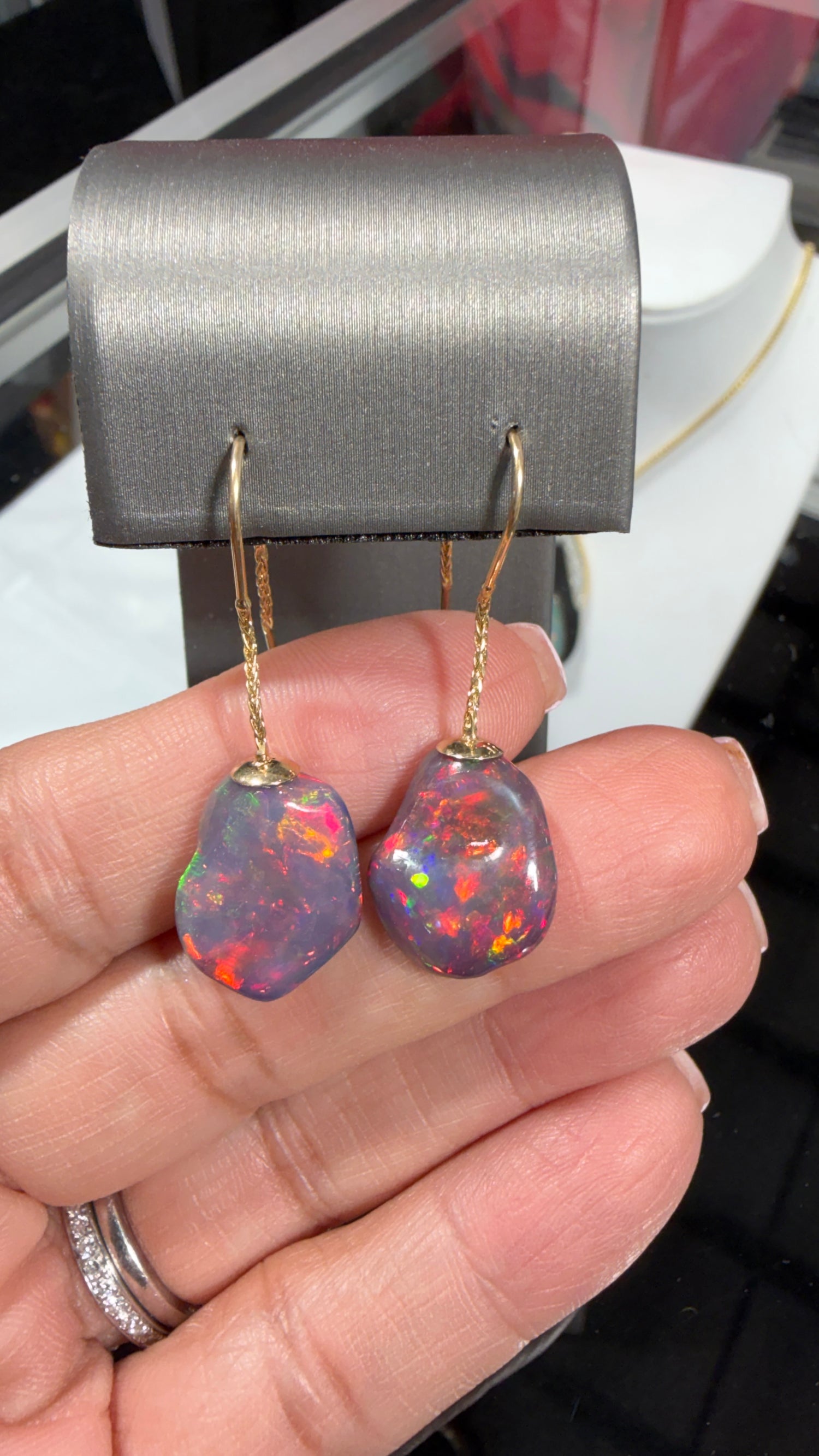 14k Yellow Gold Earrings With Mexican Opal