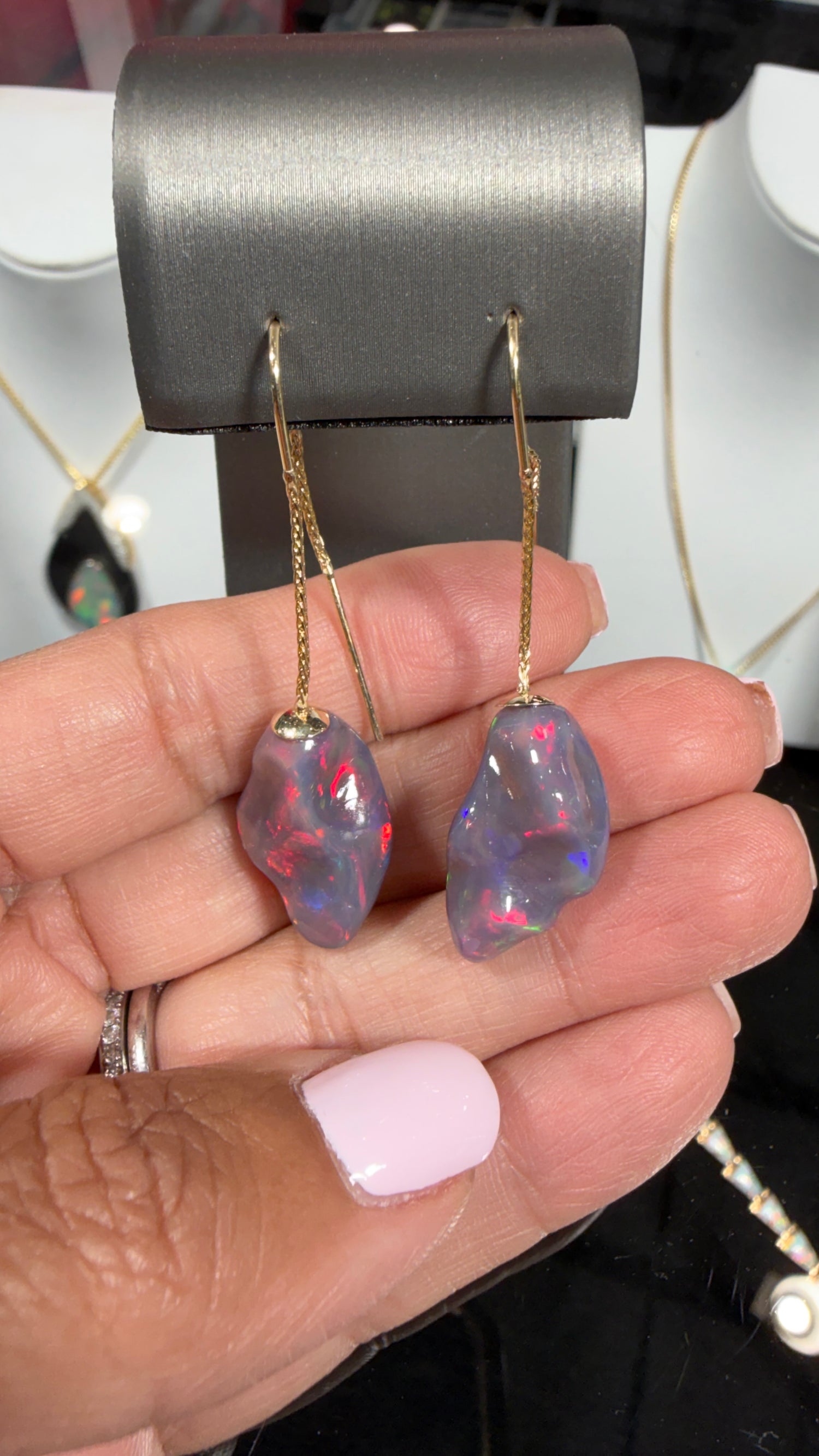 14k Yellow Gold Earrings With Mexican Opal