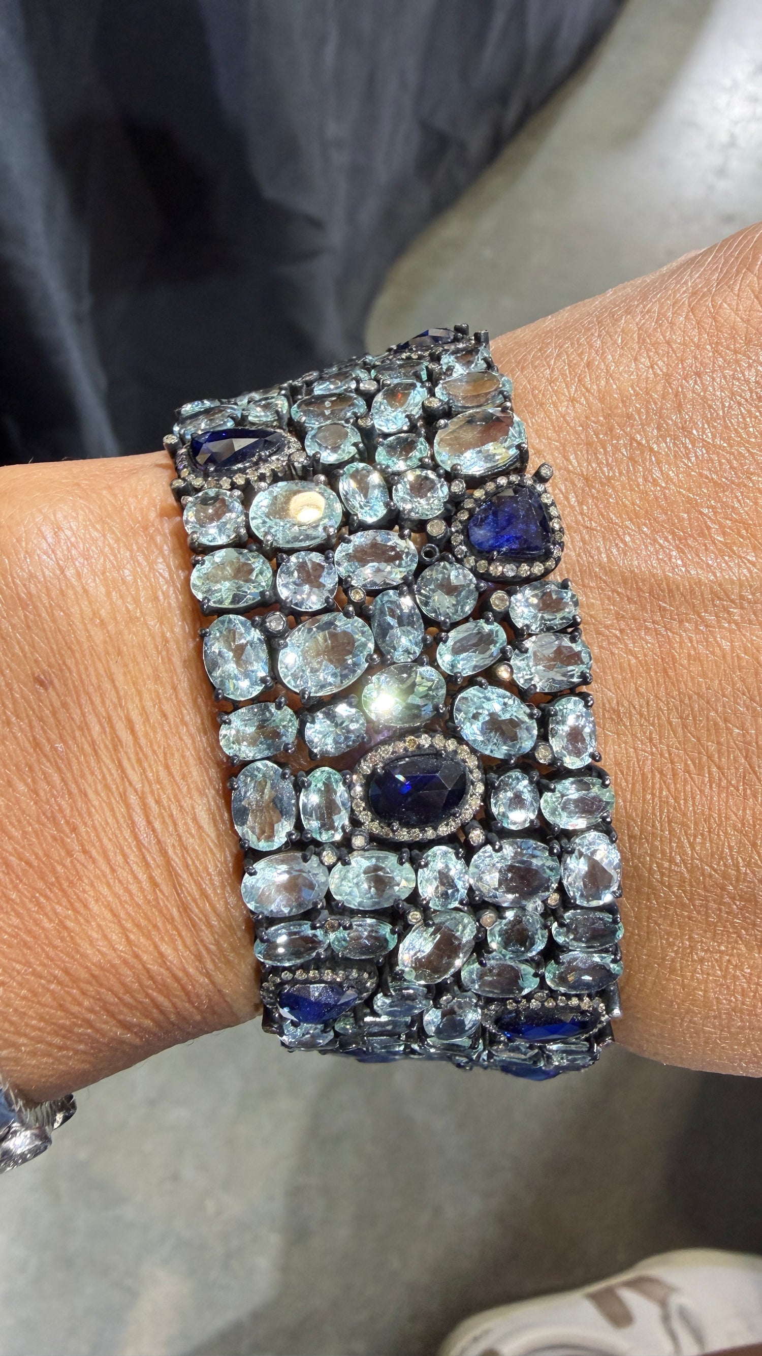Sterling Silver Bracelet With Aquamarine And Kyanite 7 inches