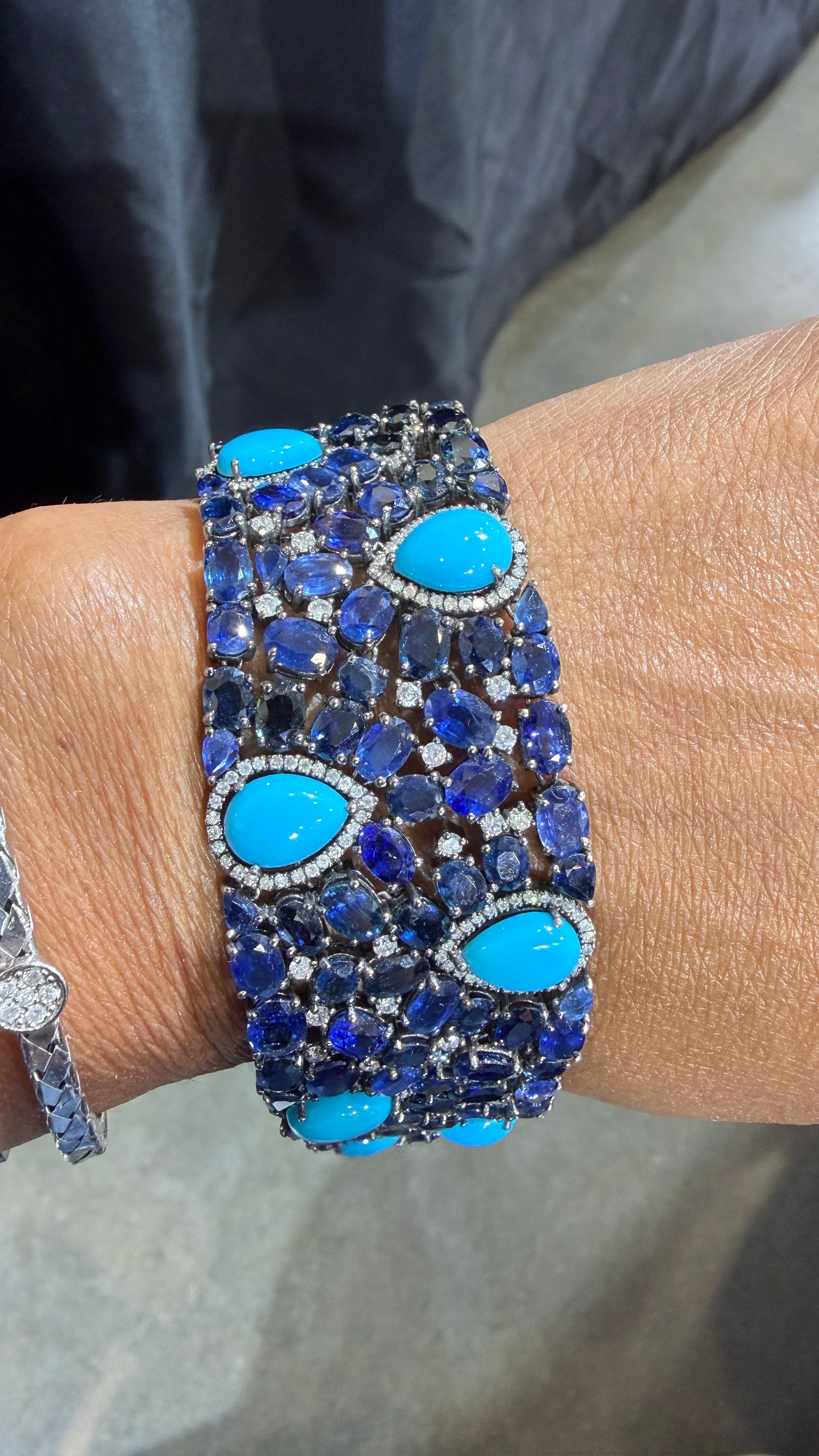 Sterling Silver Bracelet With Kyanite And Sleeping Beauty Turquoise 7 inches