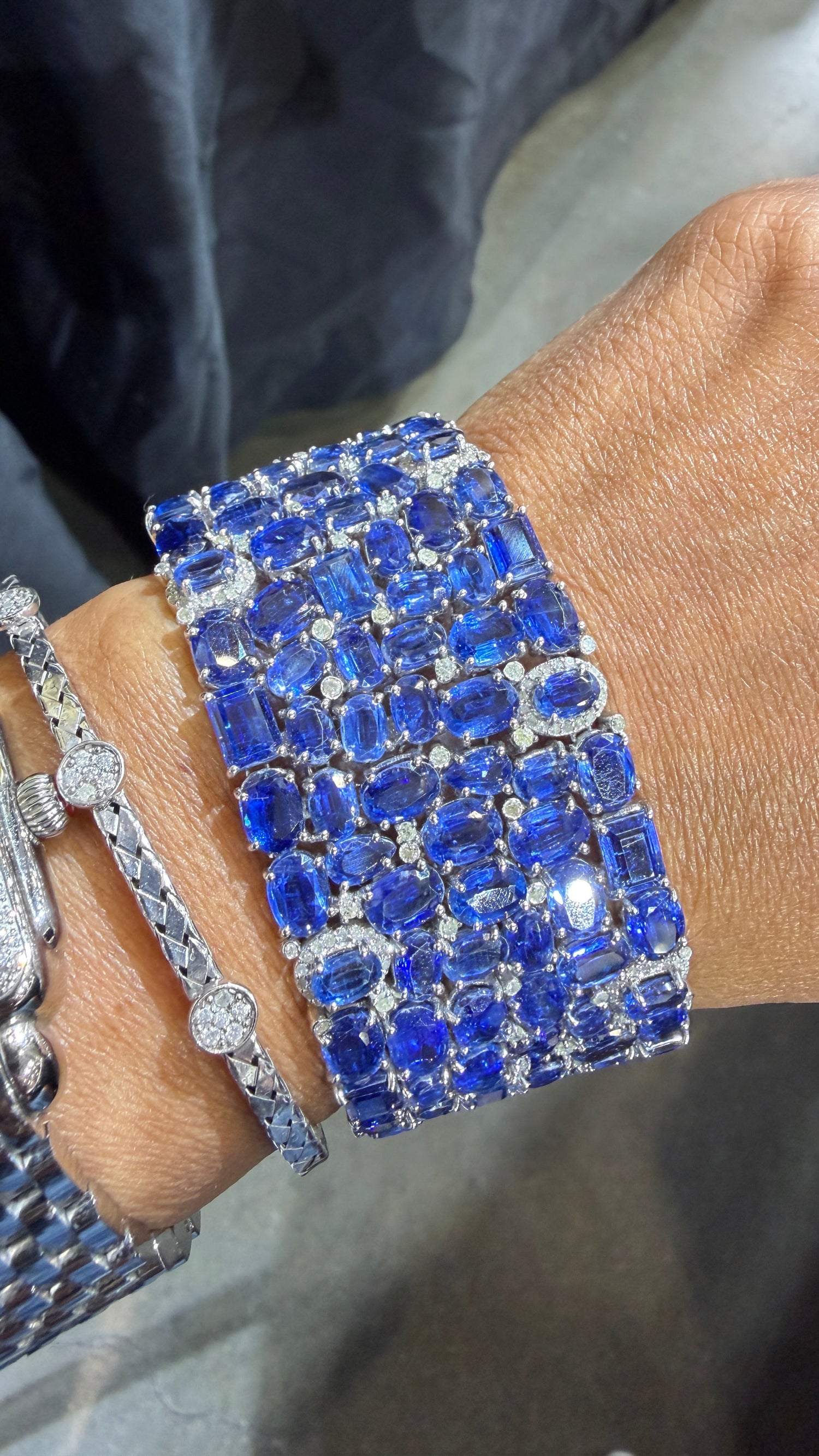 Sterling Silver Statement Cuff With Kyanite And Diamonds 7 inches