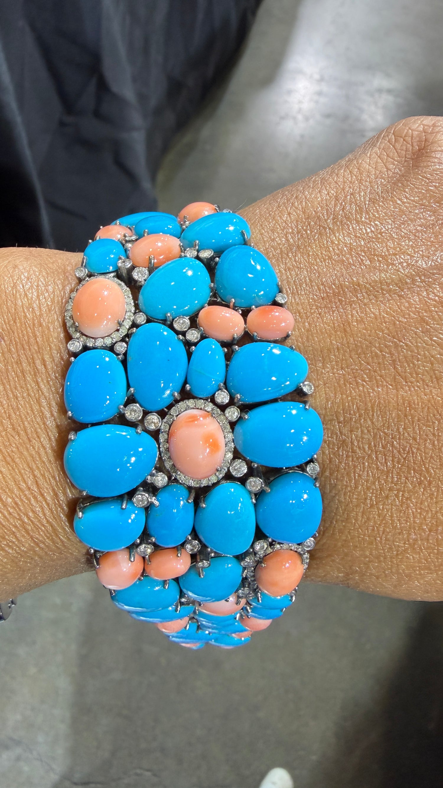 Sterling Silver Bracelet With Turquoise And Coral 7 inches