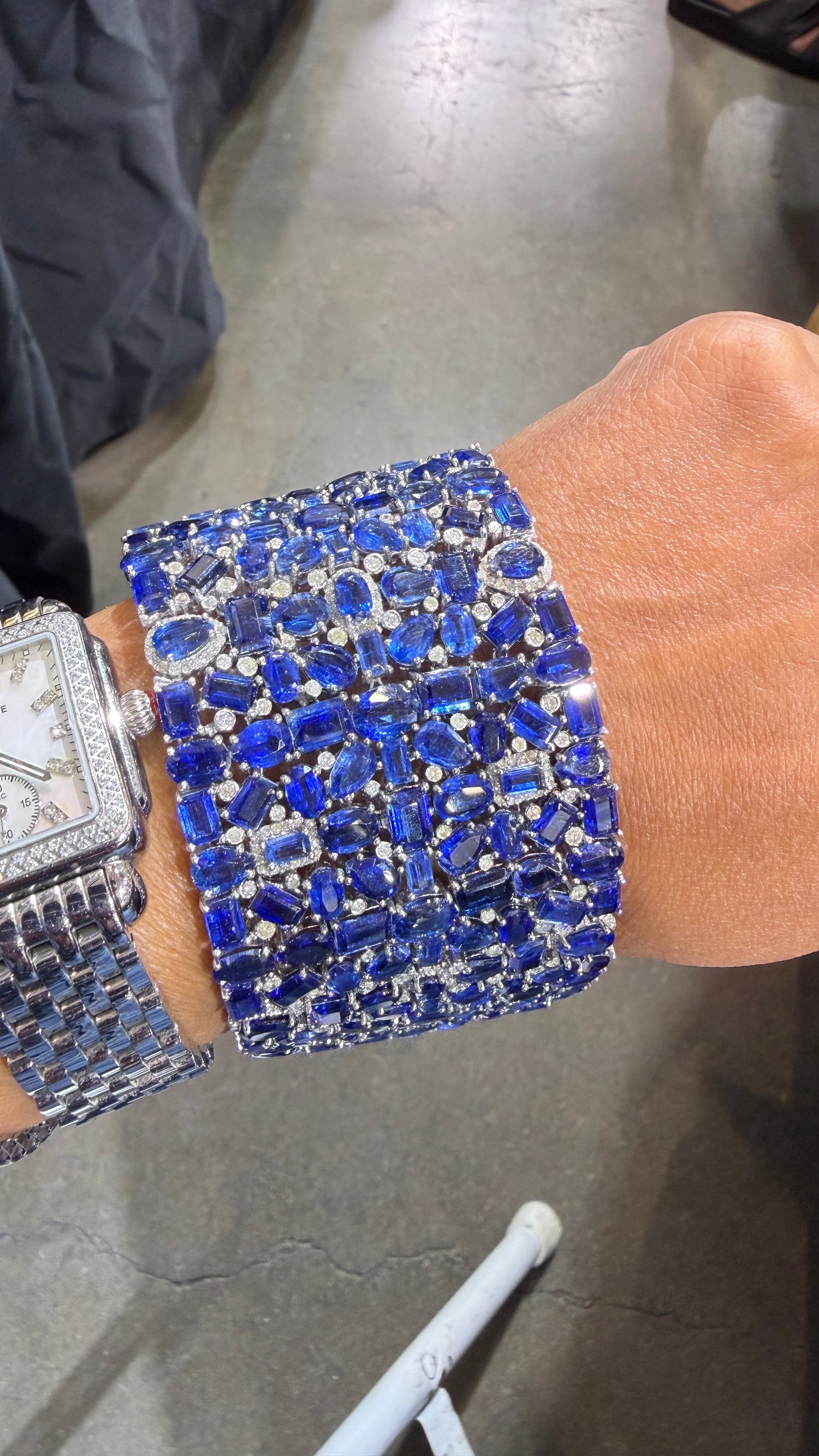 Sterling Silver Cuff Bracelet With Kyanite Mosaic 7 inches