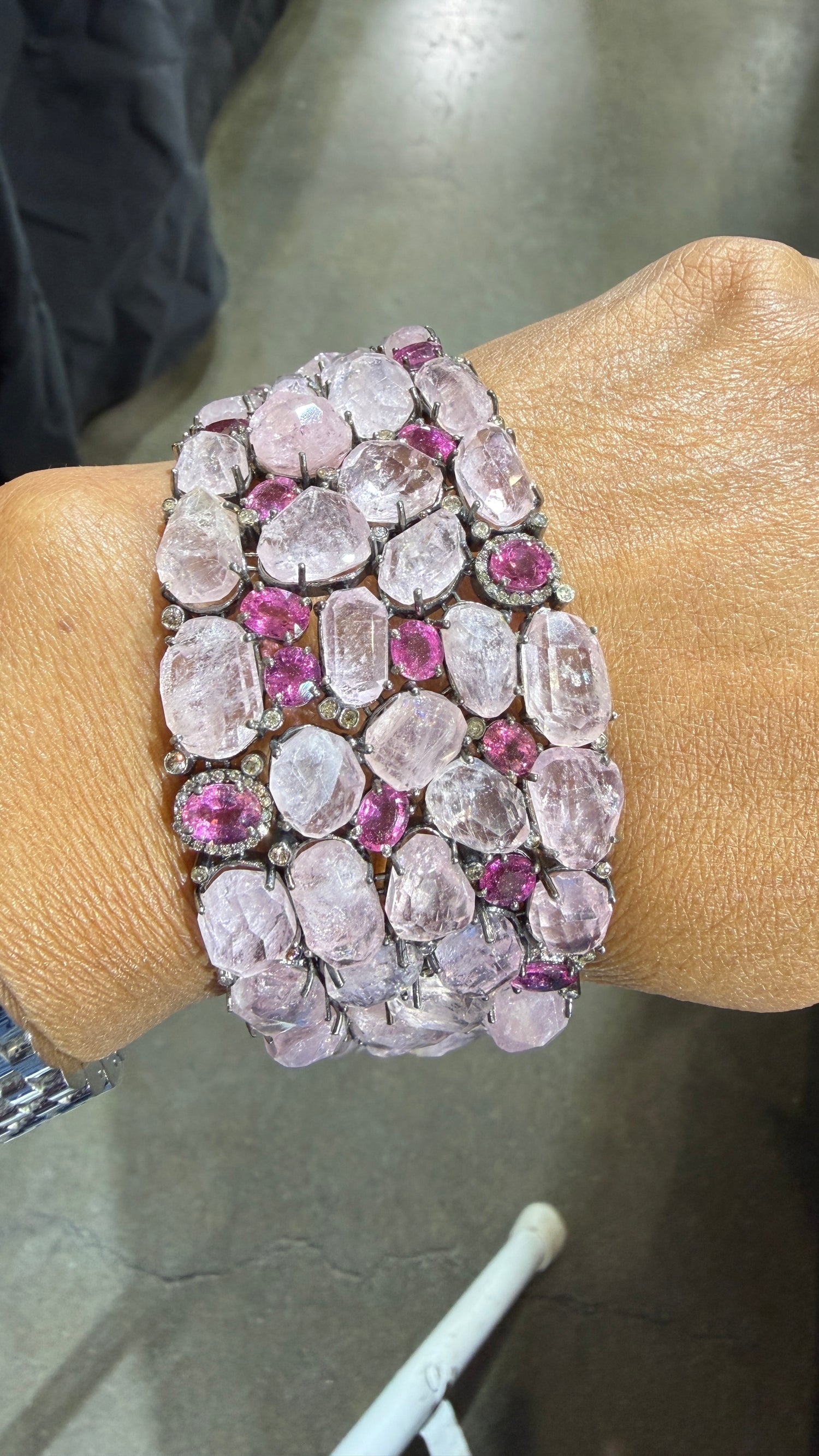 Sterling Silver Bracelet With Tourmaline And Morganite 7 inches