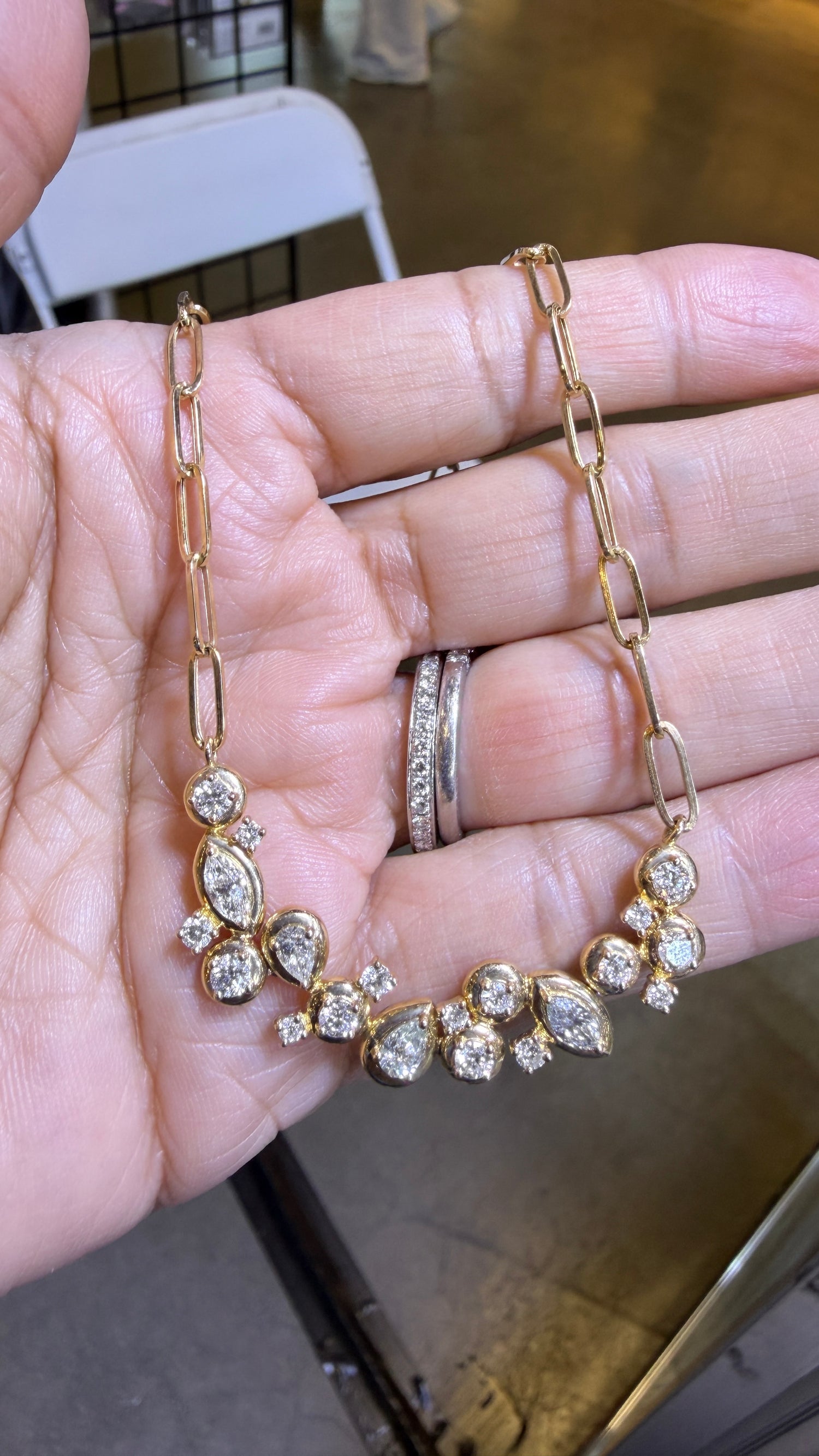 14k Yellow Gold Necklace With Diamond 17 inches
