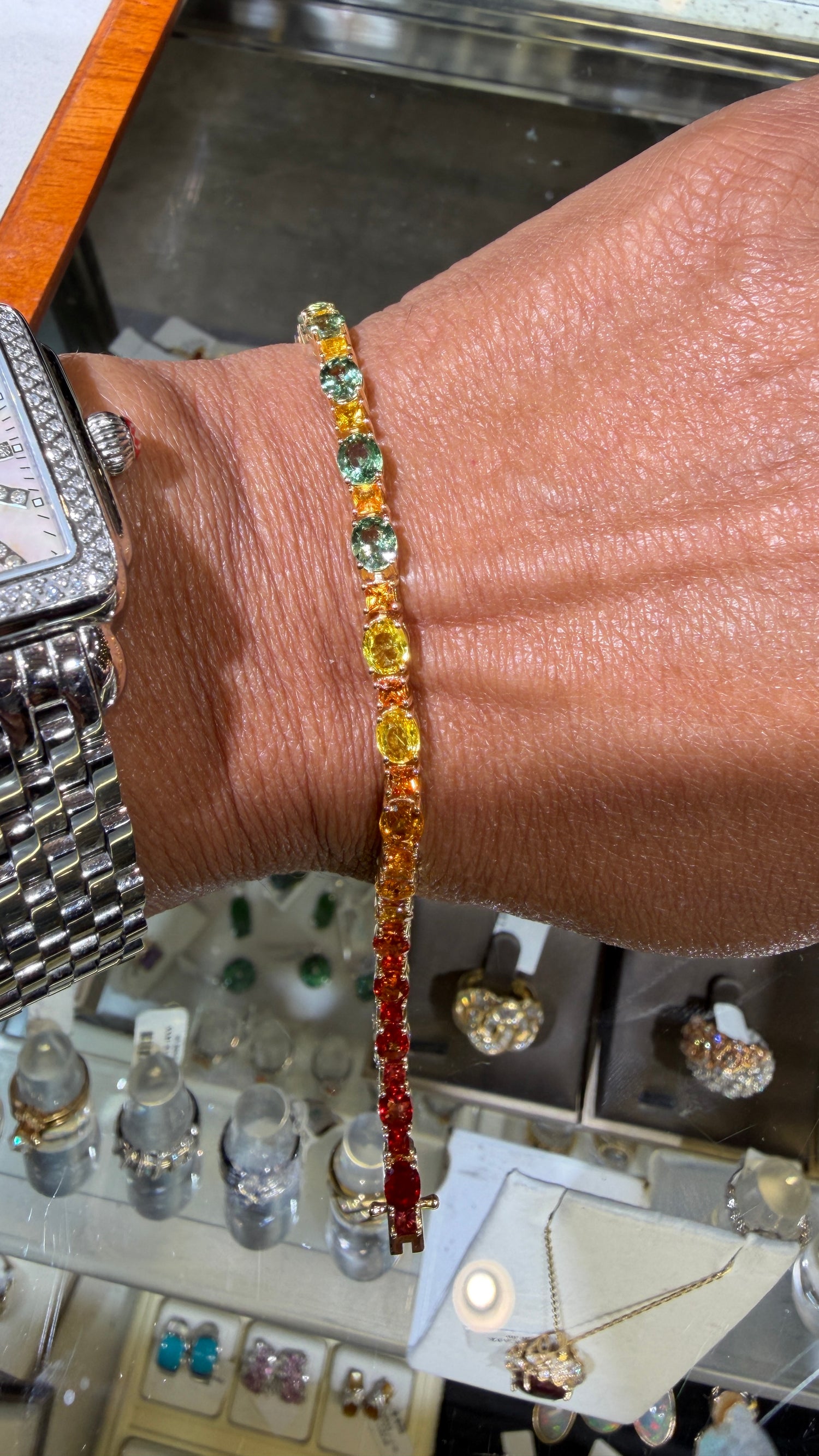 SHOW SPECIAL!!! 14k Gold Filled Bracelet With Ombre Rainbow Sapphires 7 inches