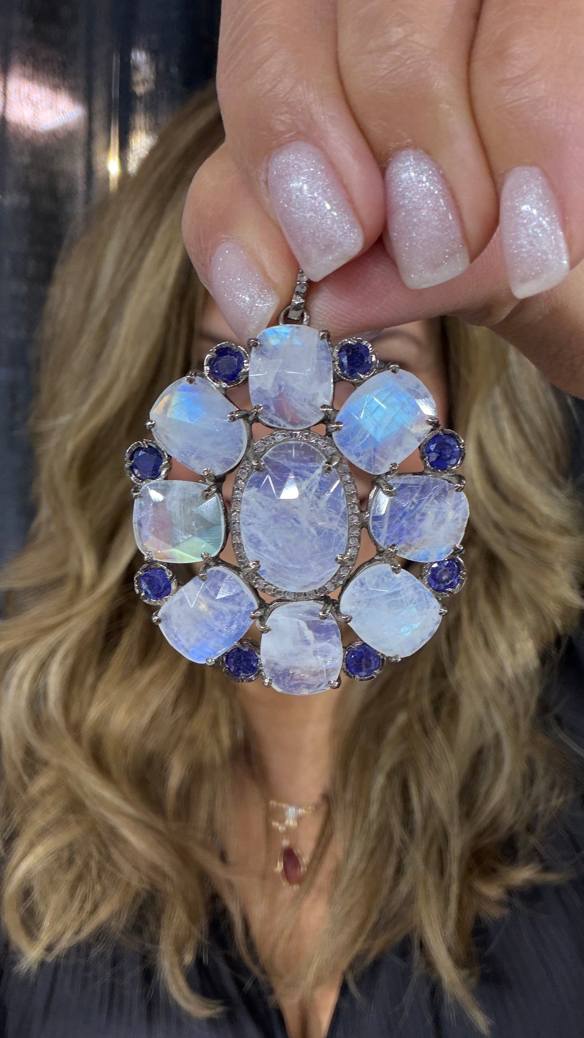 Sterling Silver Pendant With Moonstone And Sapphire