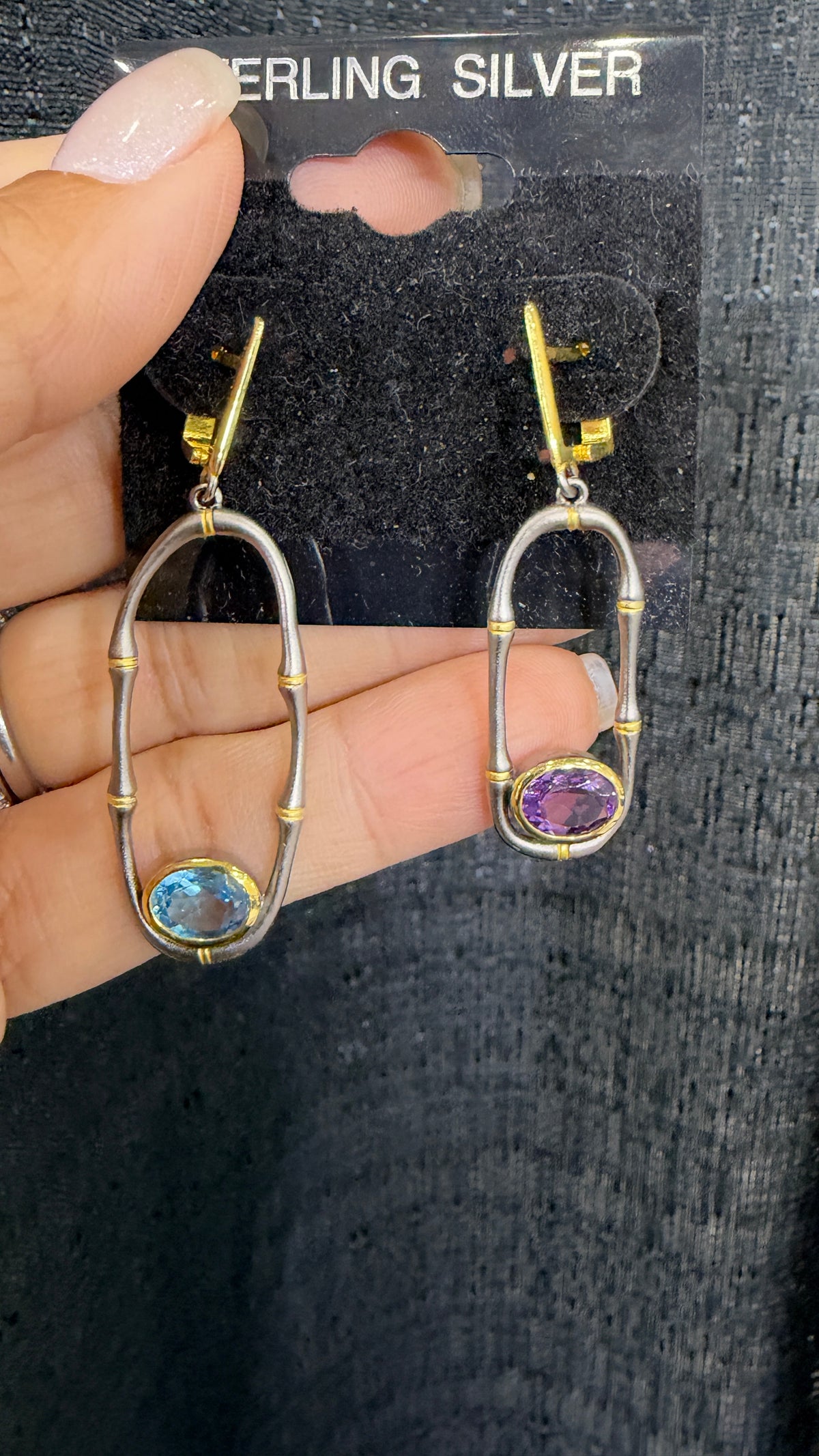Sterling Silver Earrings With Topaz And Amethyst