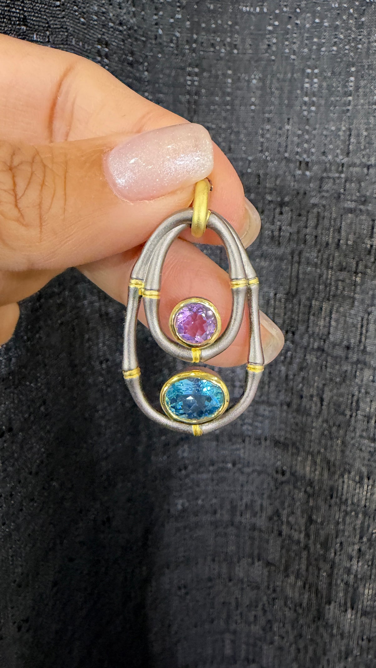 Sterling Silver Pendant With Amethyst And Swiss Blue Topaz
