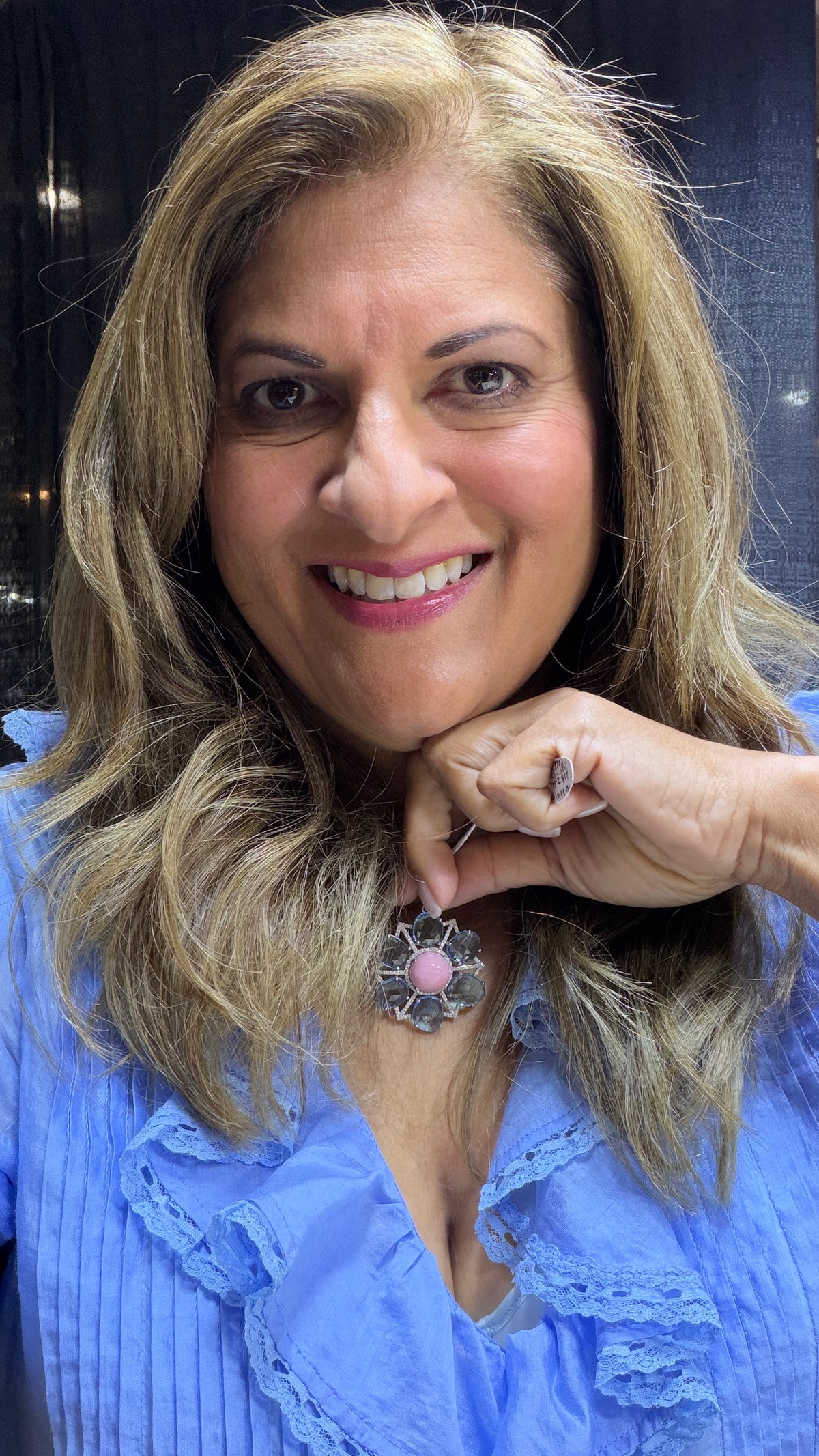 Sterling Silver Pendant With Swiss Blue Topaz And Pink Opal