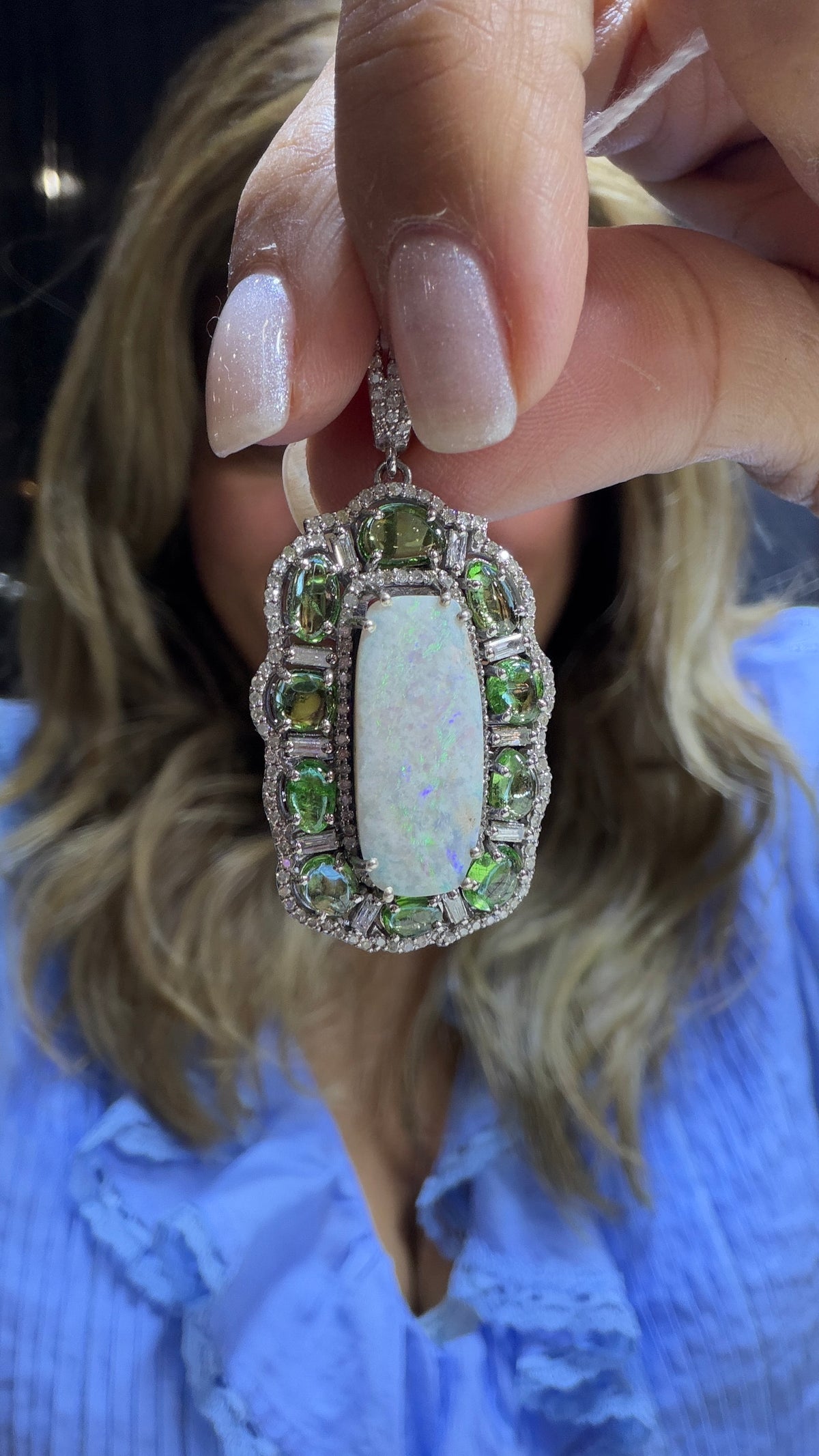 Sterling Silver Pendant With Ethiopian Opal And Chrome Diopside