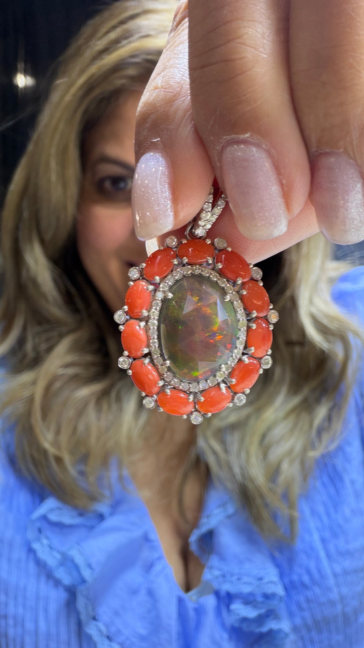 Sterling Silver Pendant With Black Opal And Coral