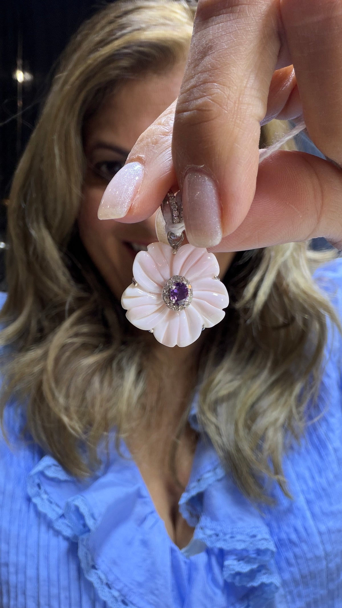 Sterling Silver Pendant With Conch Shell And Amethyst
