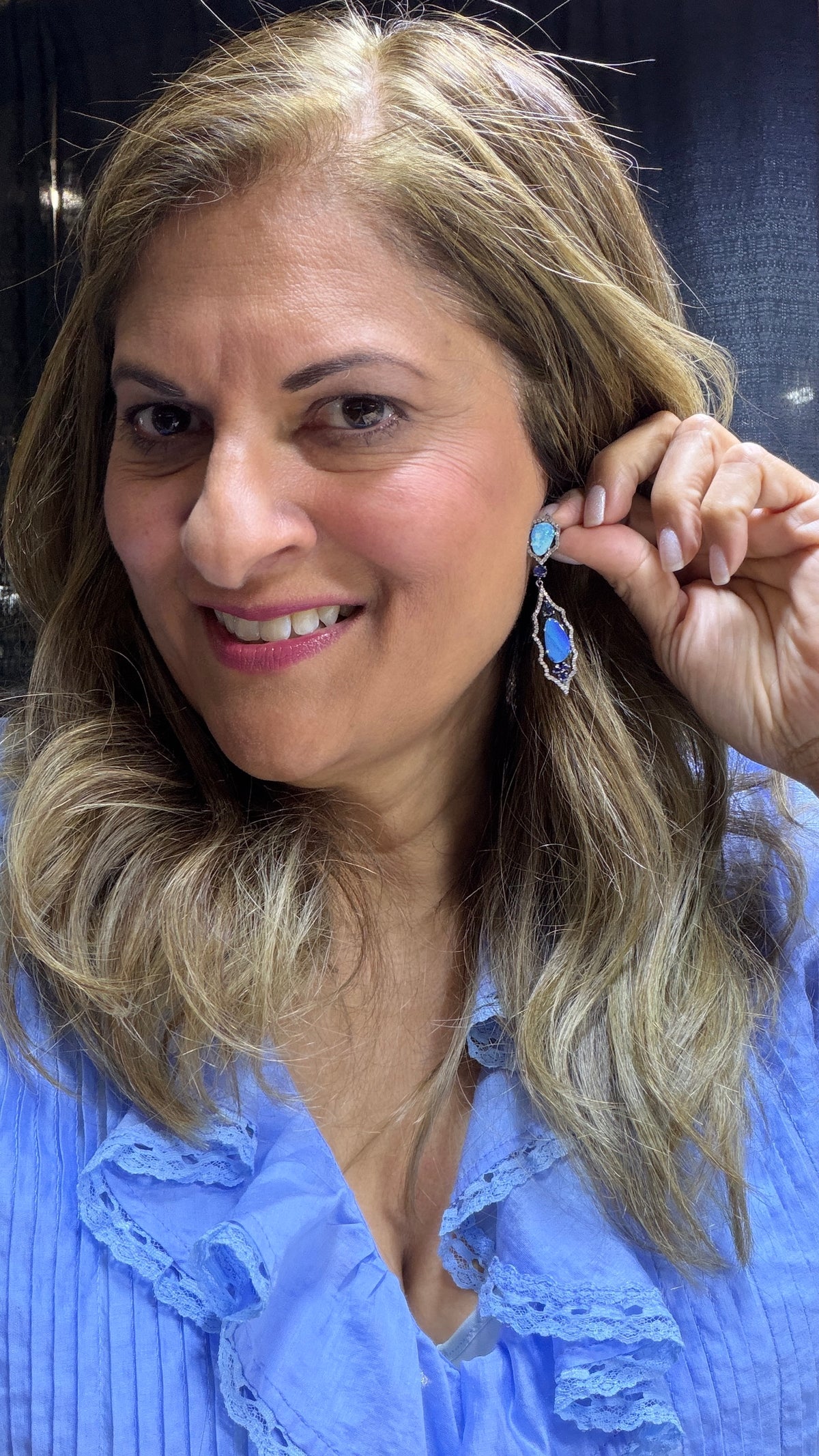 Sterling Silver Earrings With Australian Opal And Sapphire