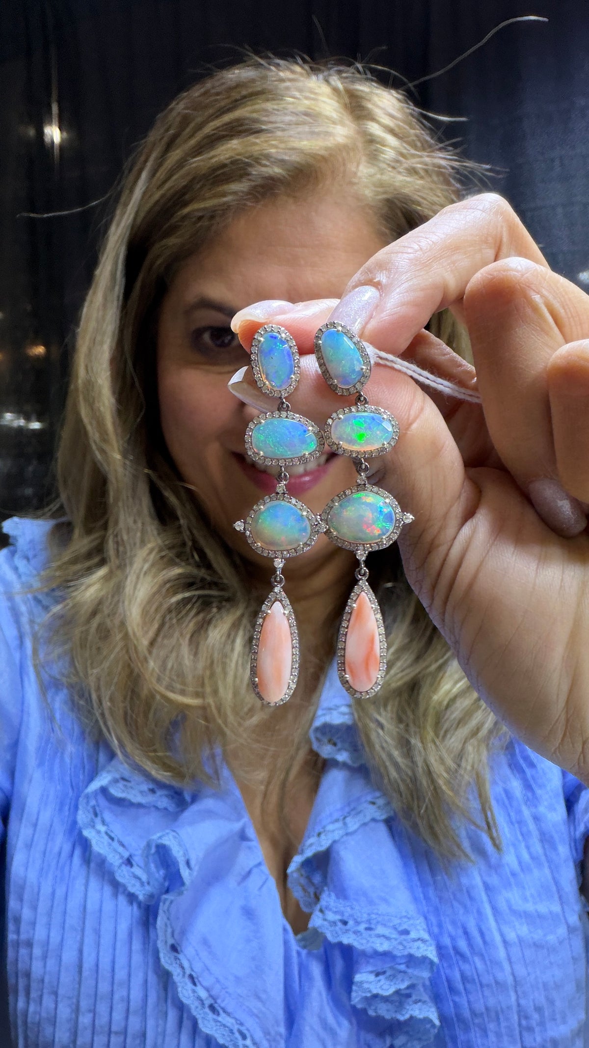 Sterling Silver Earrings With Ethiopian Opal And Coral