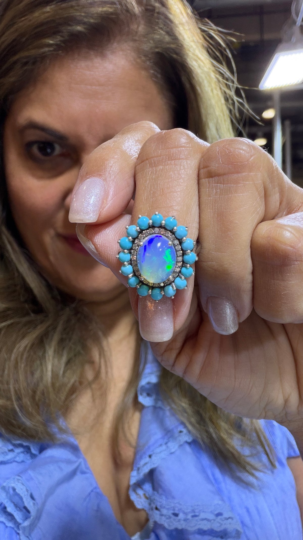 Sterling Silver Ring With Ethiopian Opal And Turquoise Size 7