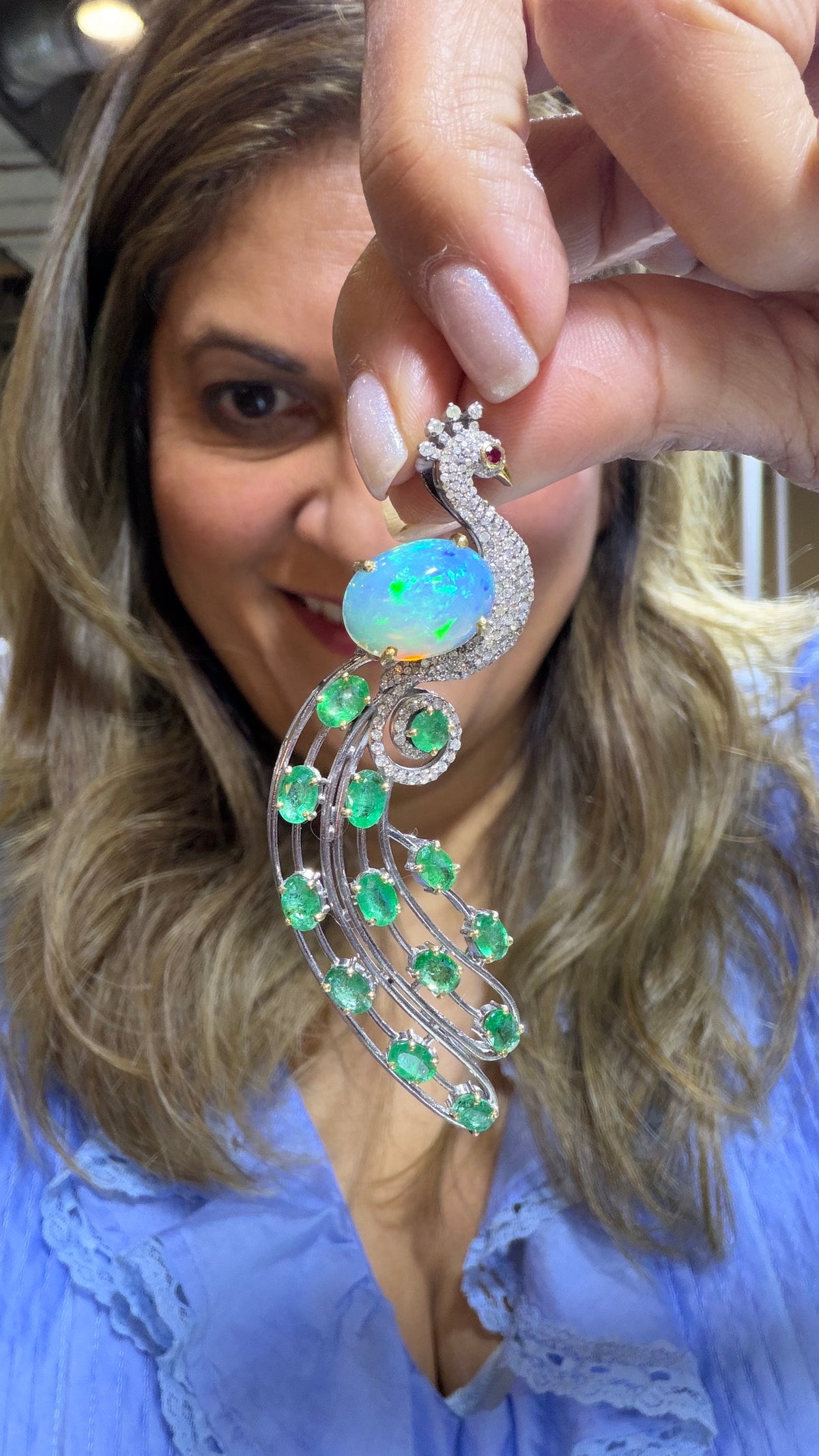 Sterling Silver Pendant With Ethiopian Opal And Emerald