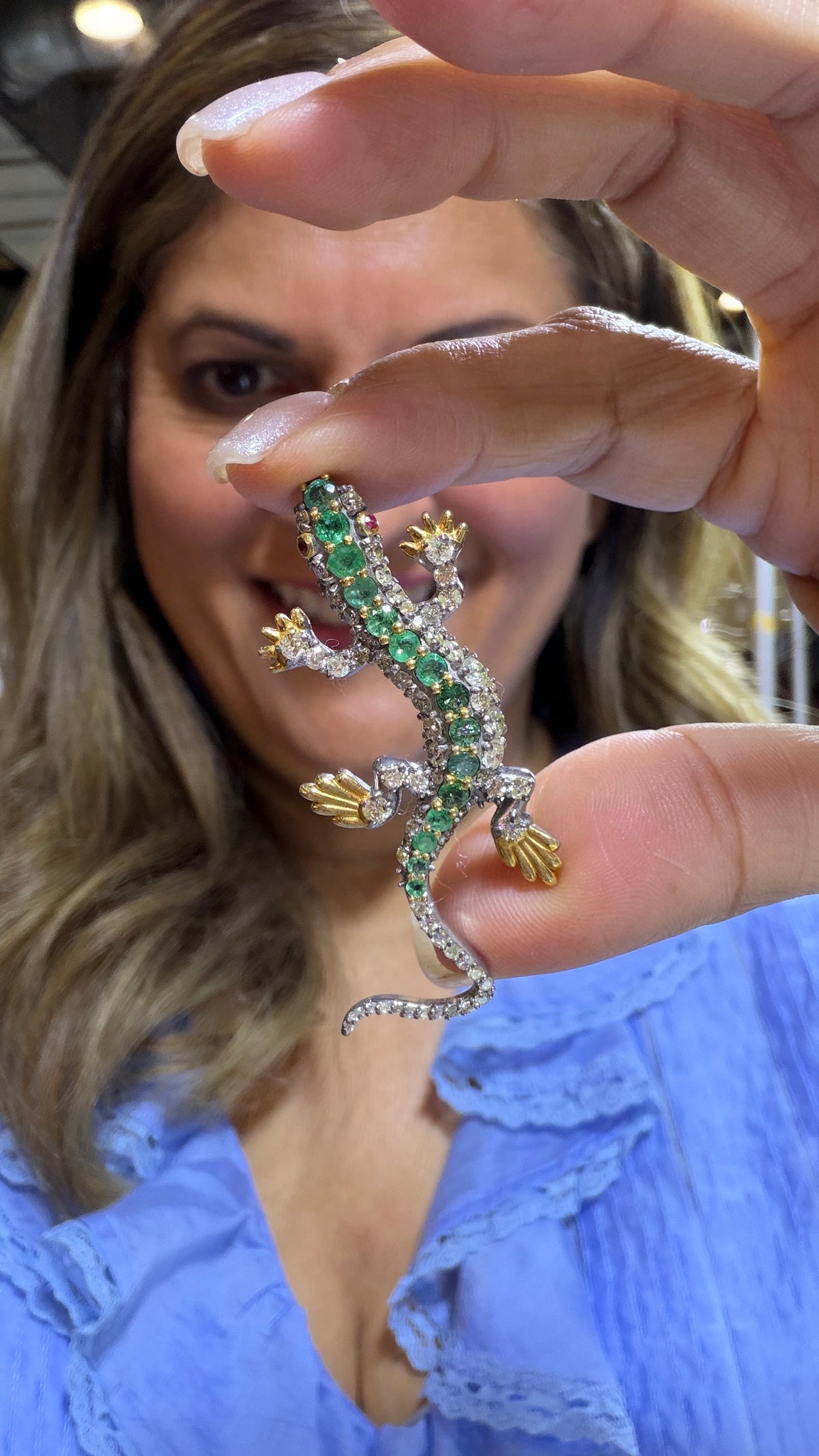 Sterling Silver Brooch With Emerald