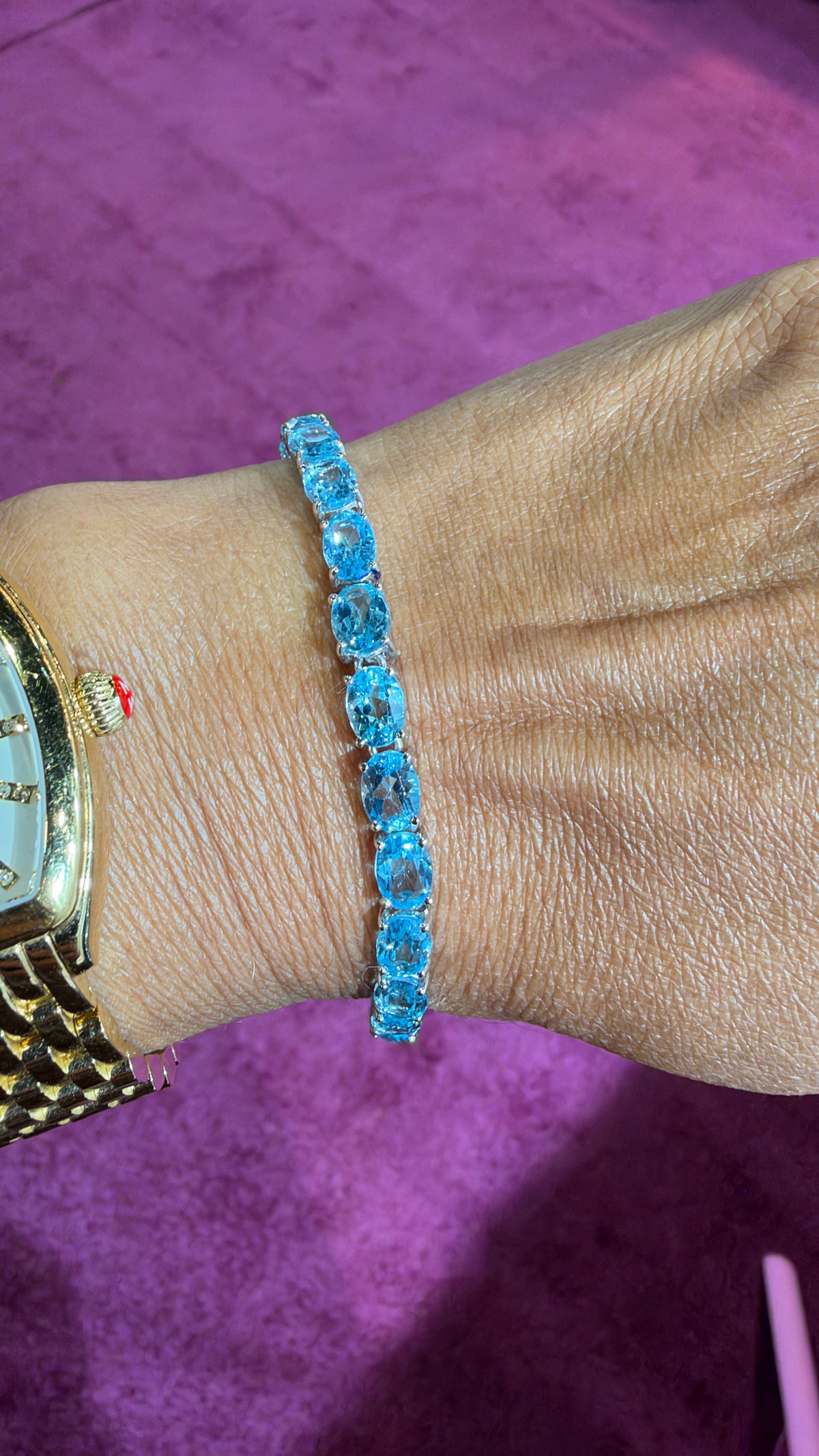 Sterling Silver Bracelet With Topaz And Swiss Blue Topaz 7.25 inches
