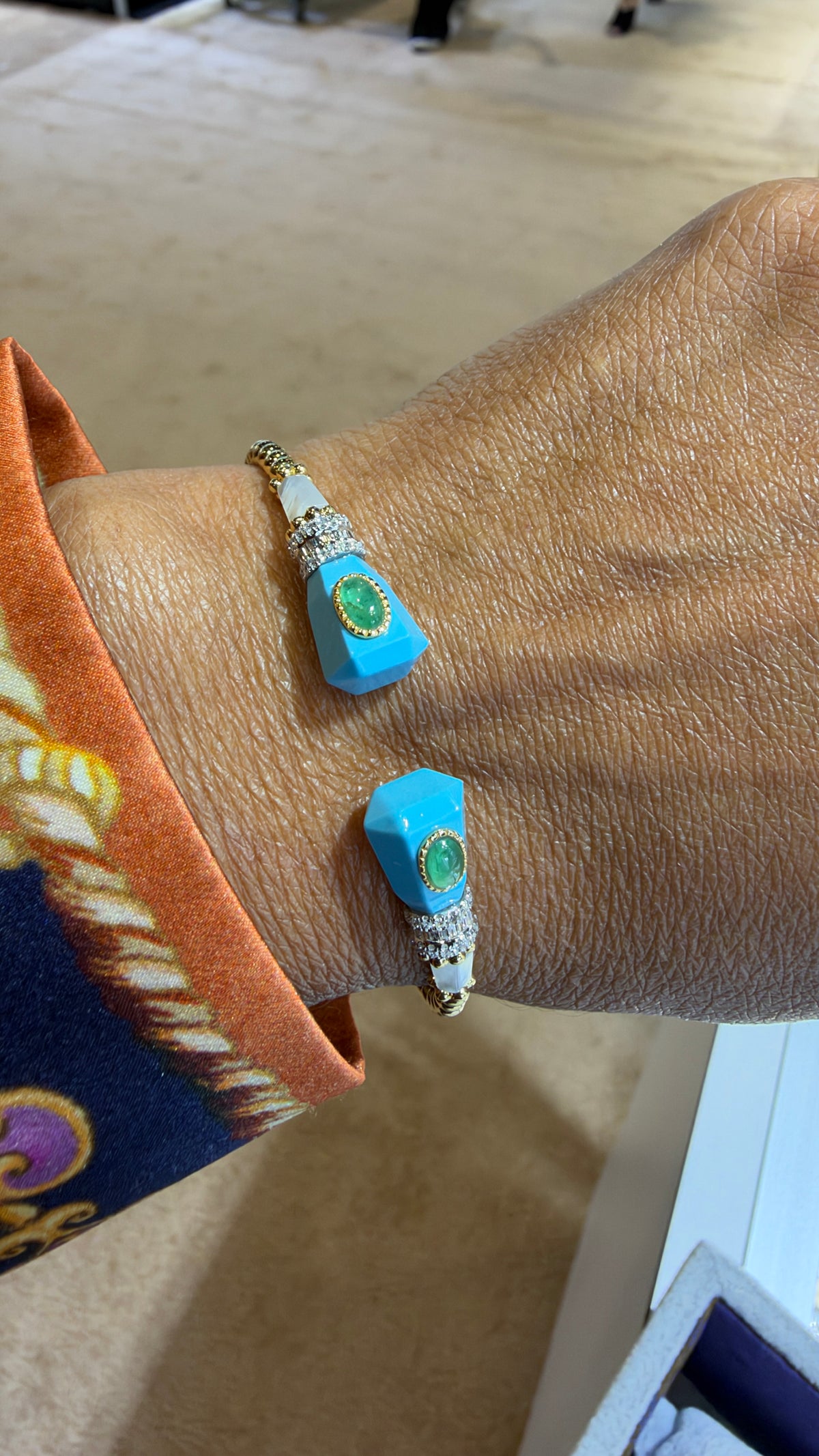 14k Yellow Gold Bracelet With Turquoise And Emerald