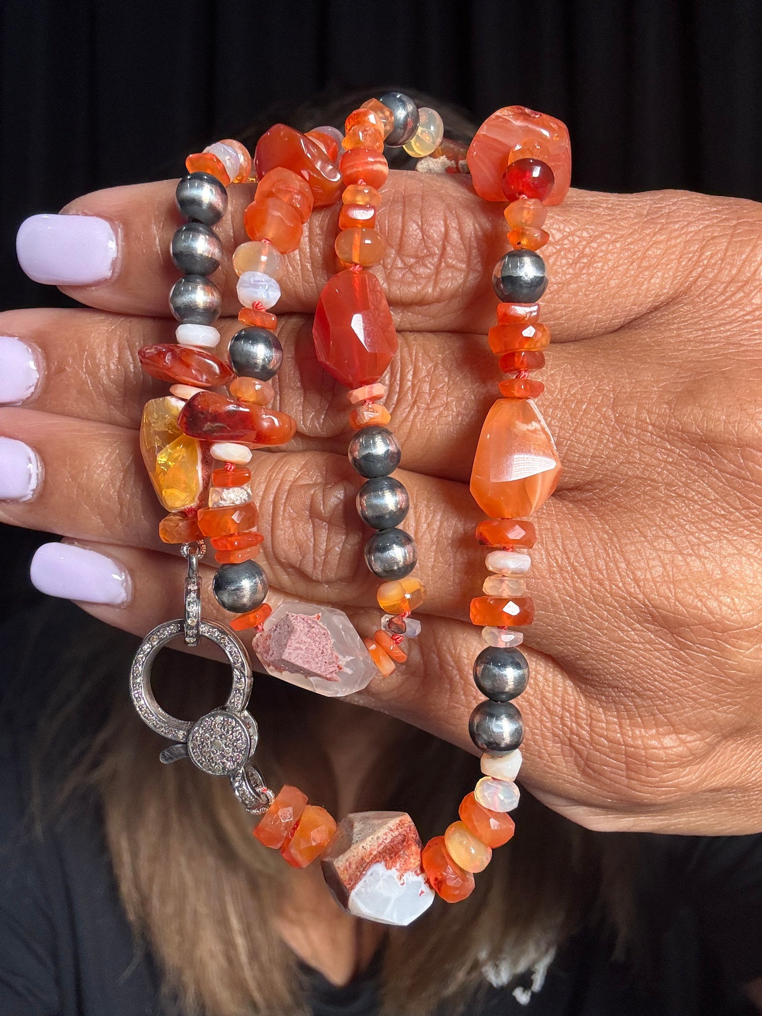 20" Fire Orange Opal, Carnelian & Navajo Pearl Necklace | Ulka Rocks