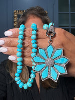 21" Iron Mountain Blue Turquoise Necklace with Diamond Clasp & Kingman Turquoise Burst Pendant | Ulka Rocks