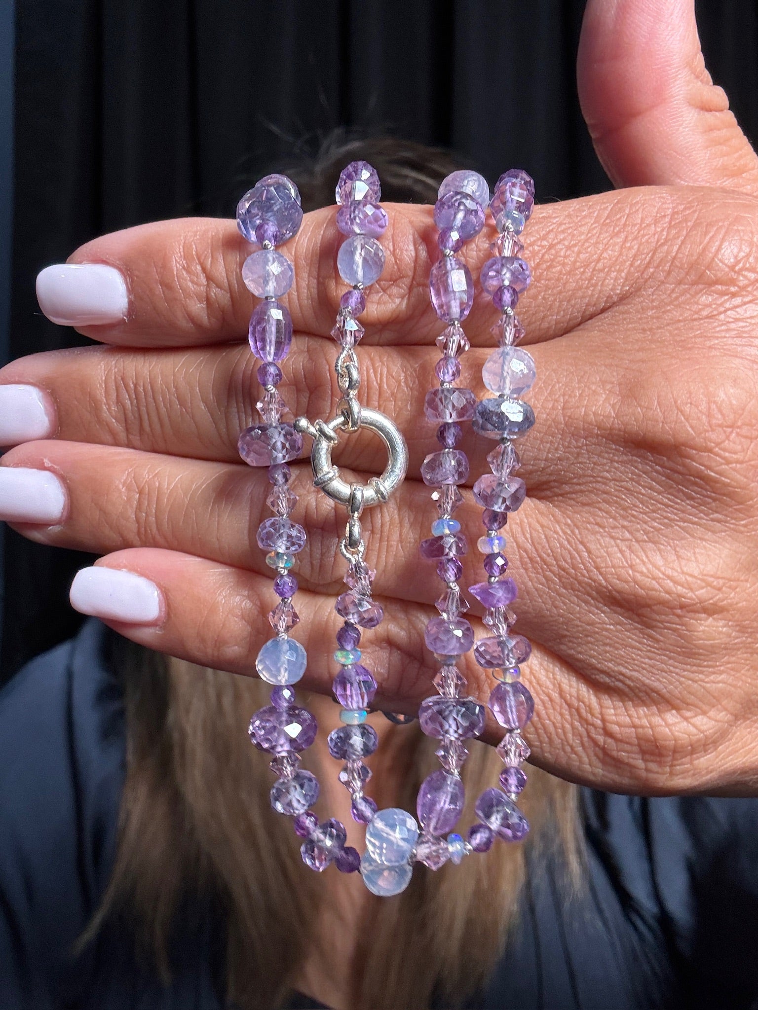 26" Pink & Purple Purple Amethyst with Lavender Chalcedony Necklace | Ulka Rocks