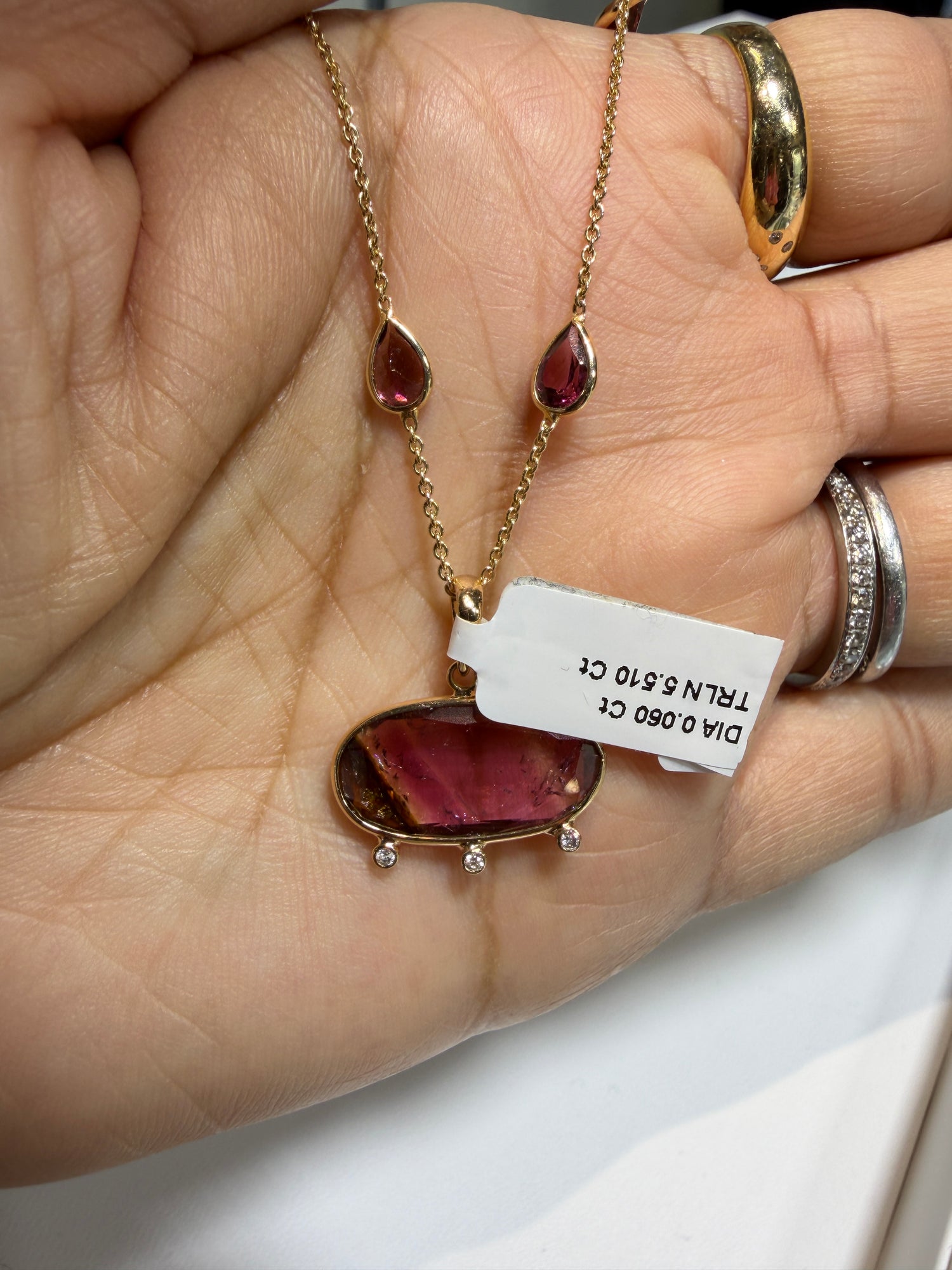 14k Yellow Gold Pendant With Tourmaline + Necklace