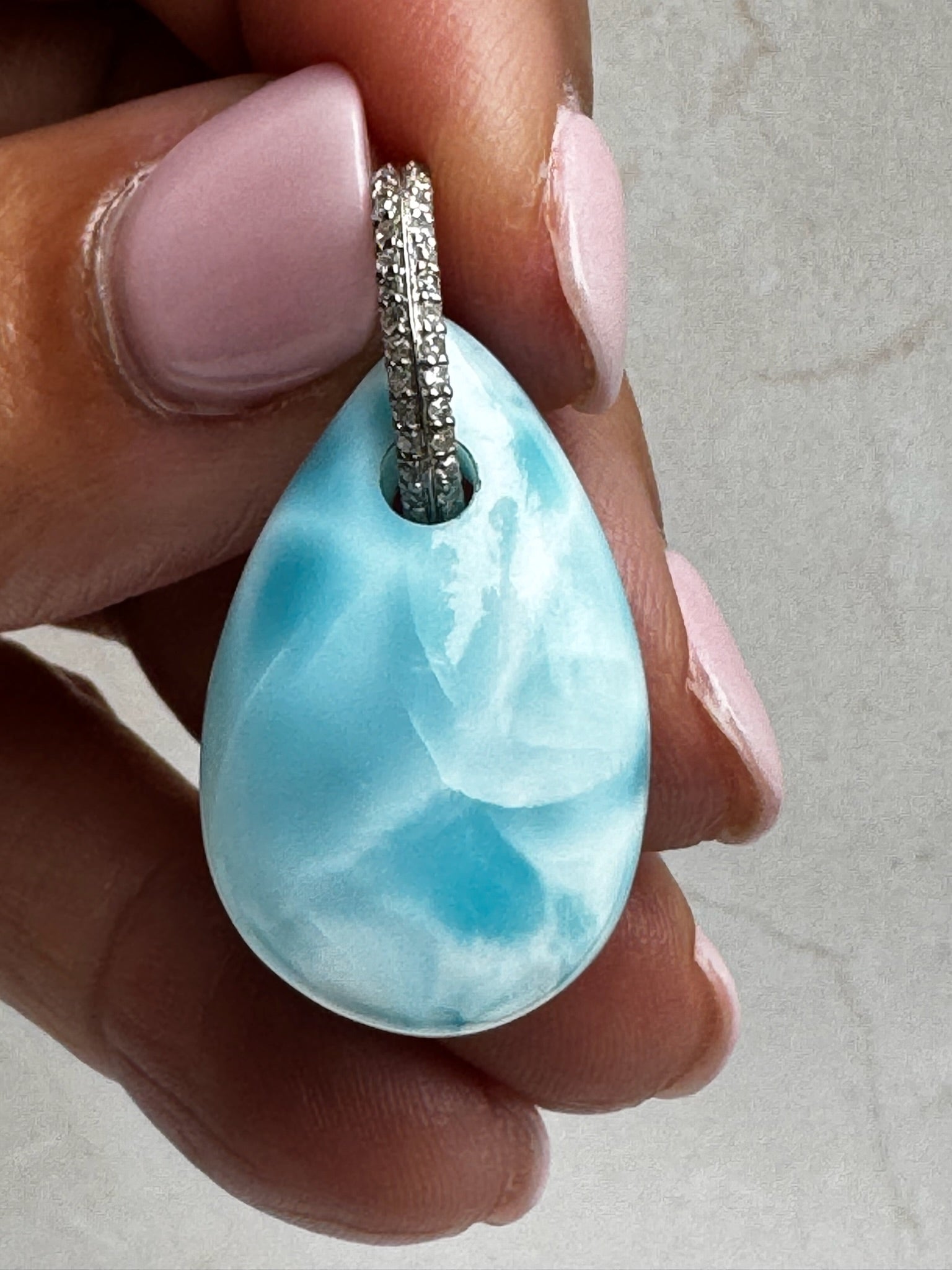 Rock Royalty: Larimar Pendant with 14K Gold Diamond Bail | Ulka Rocks