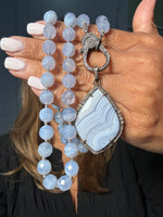 30" Blue Lace Blue Agate Necklace with Diamond Clasp & Blue Lace Agate Pendant | Ulka Rocks