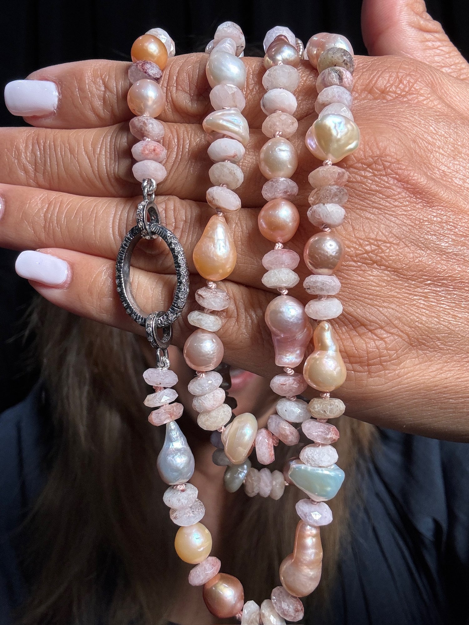 34" Pink Pink Pearl & Gemstone Necklace | Ulka Rocks