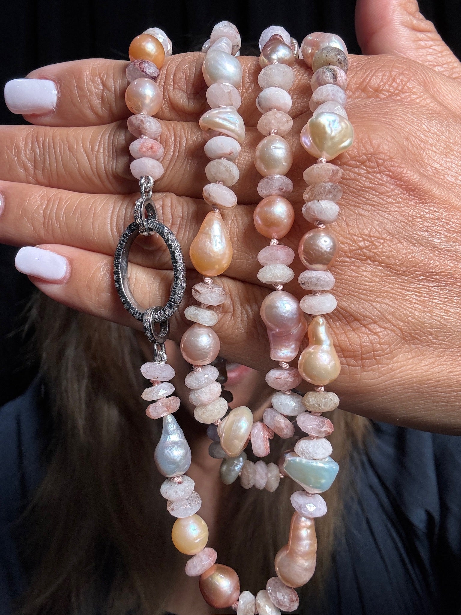 34" Pink Pink Pearl & Gemstone Necklace | Ulka Rocks