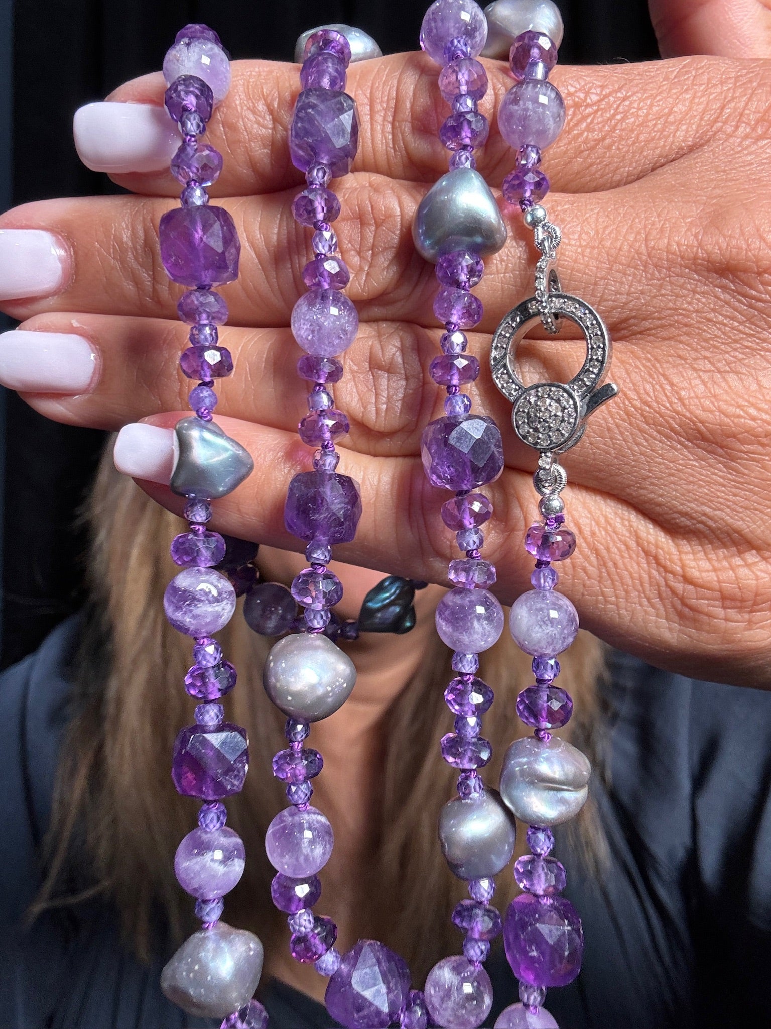 35" Purple Amethyst Lavender Pearl Necklace | Ulka Rocks
