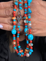 35" Turquoise, Spiny Oyster & Coral Necklace | Ulka Rocks