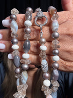 36" Pearl, Clear Agate & Herkimer Necklace | Ulka Rocks