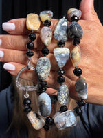 36" Dendrite Gray Opal & Black Spinel Necklace | Ulka Rocks