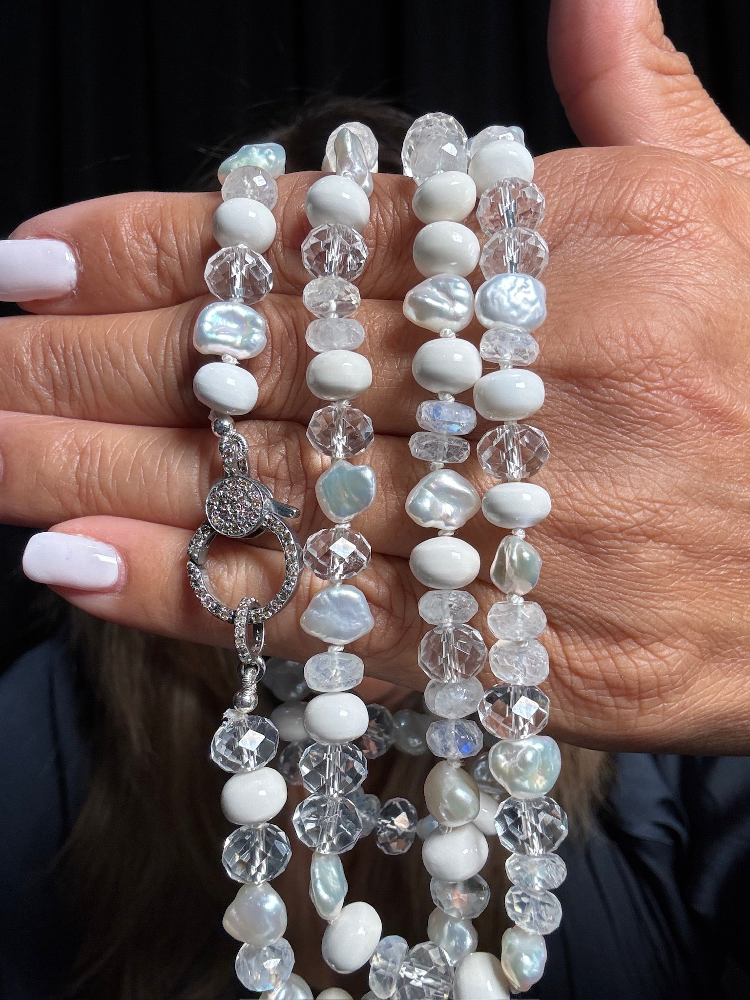 36" Mix of White Gemstone & Pearl Necklace | Ulka Rocks