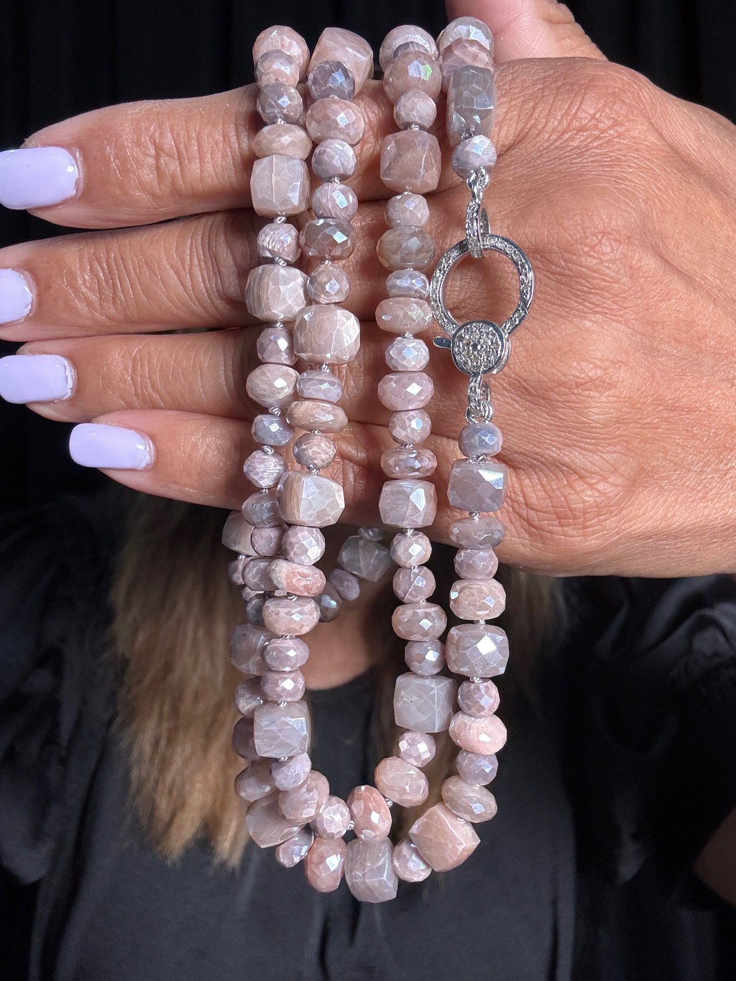 36" Peach & Gray Orange Moonstone Necklace | Ulka Rocks
