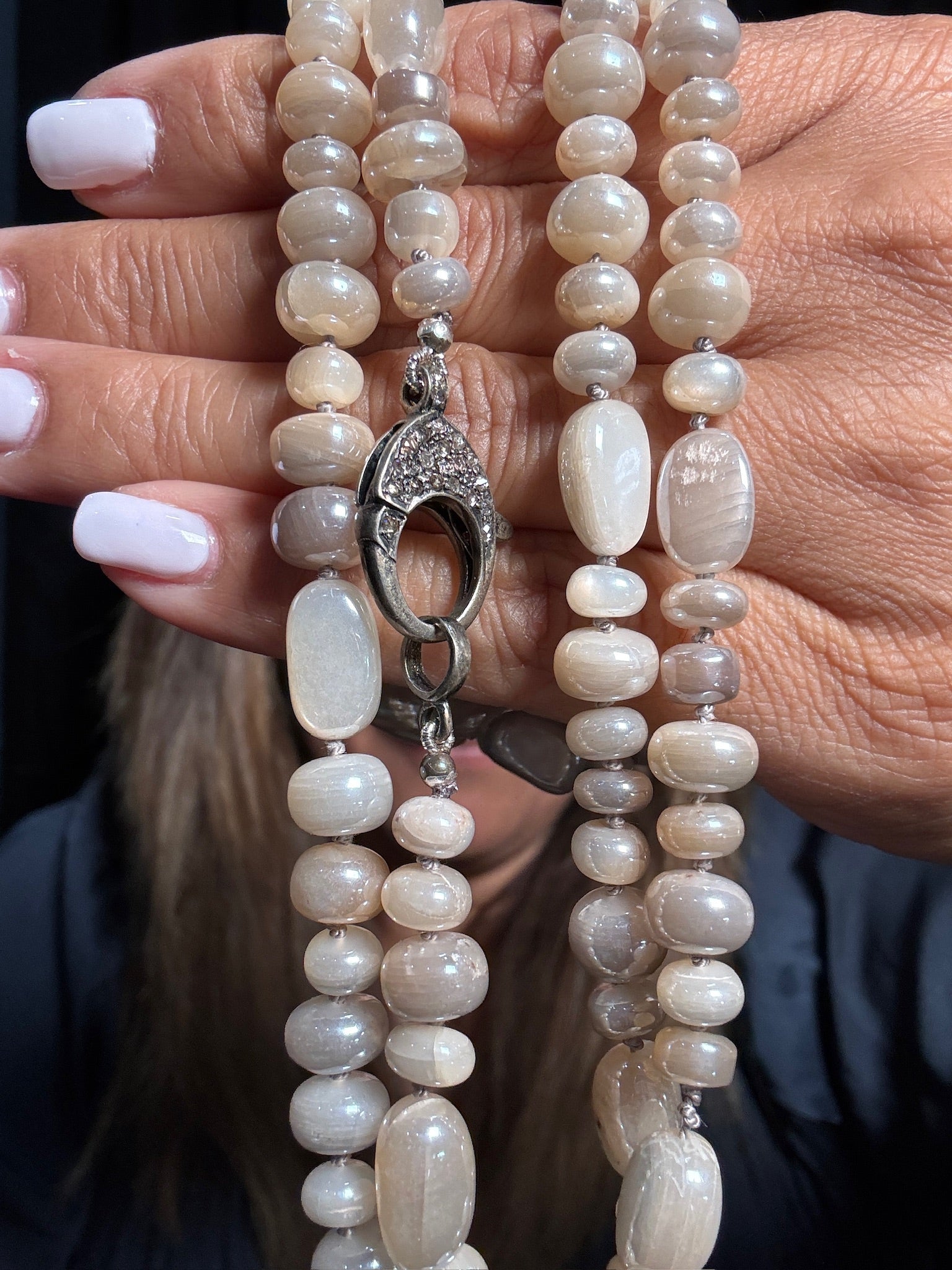 36" Polished Clear Moonstone Necklace | Ulka Rocks
