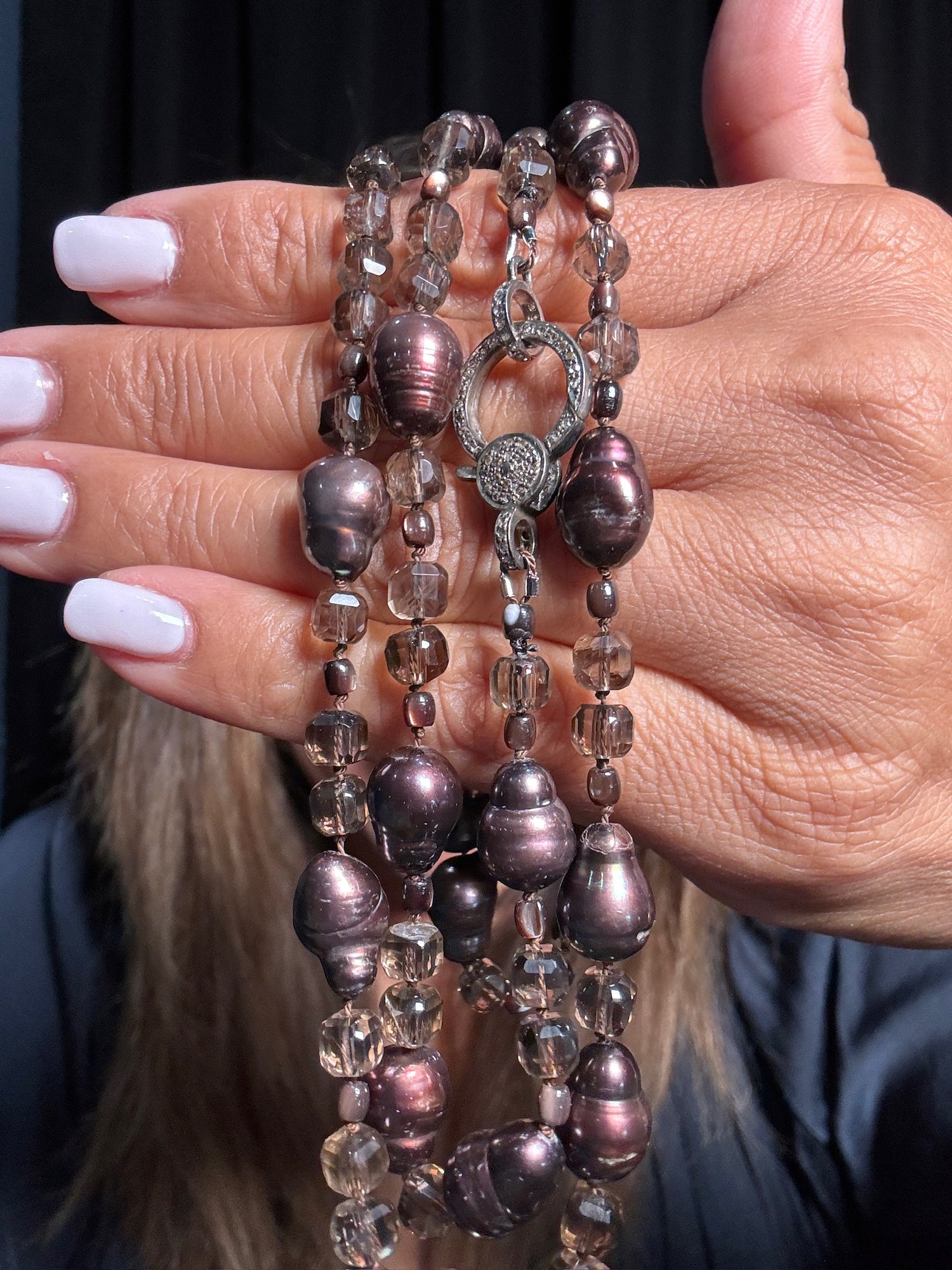 36" Smoky Topaz Brown Pearl Necklace | Ulka Rocks