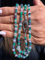 37" Clear Moonstone, Green Onyx & Blue Sapphire Necklace | Ulka Rocks