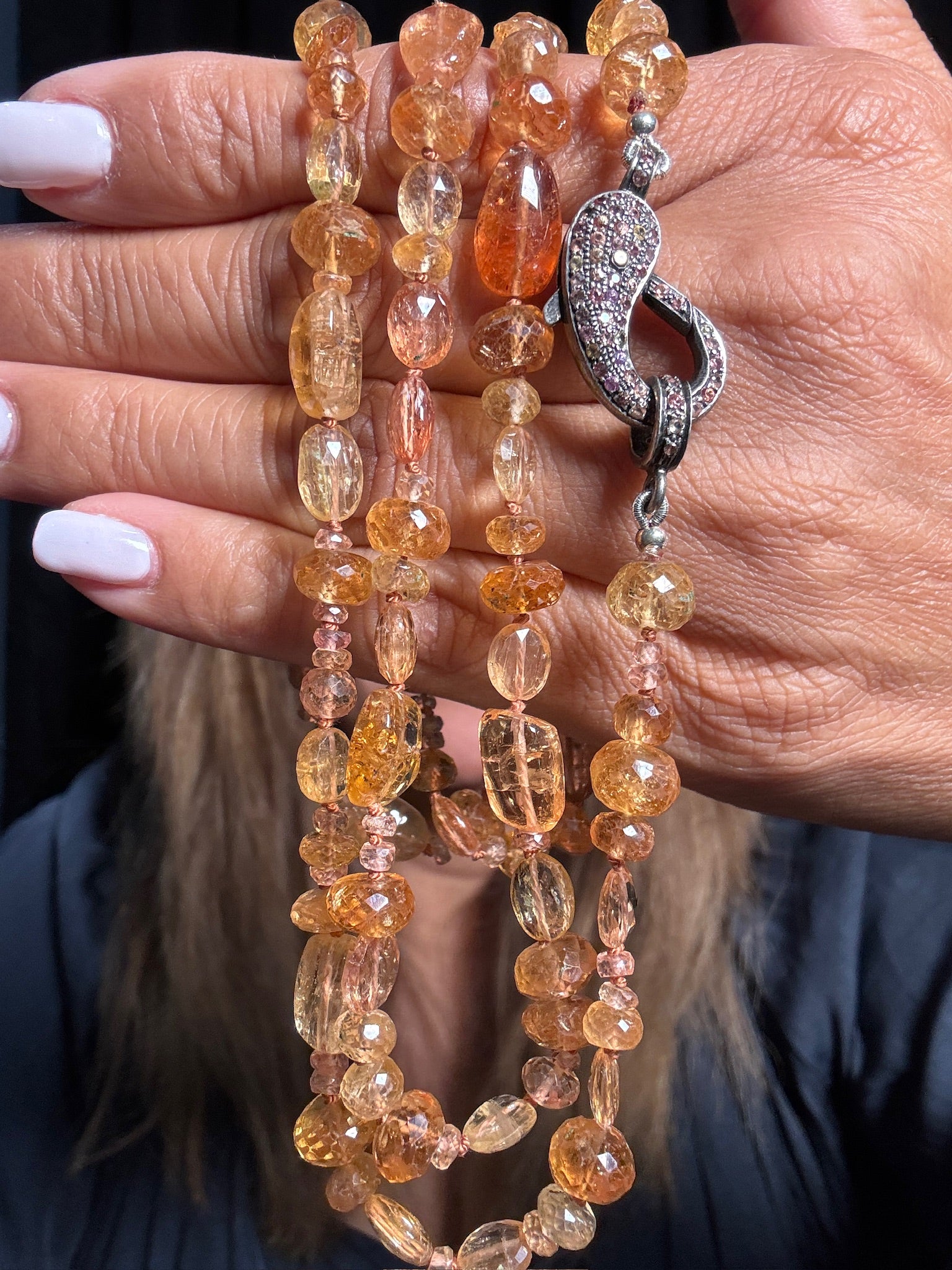38" Imperial Topaz Necklace with Orange Sapphire Clasp | Ulka Rocks