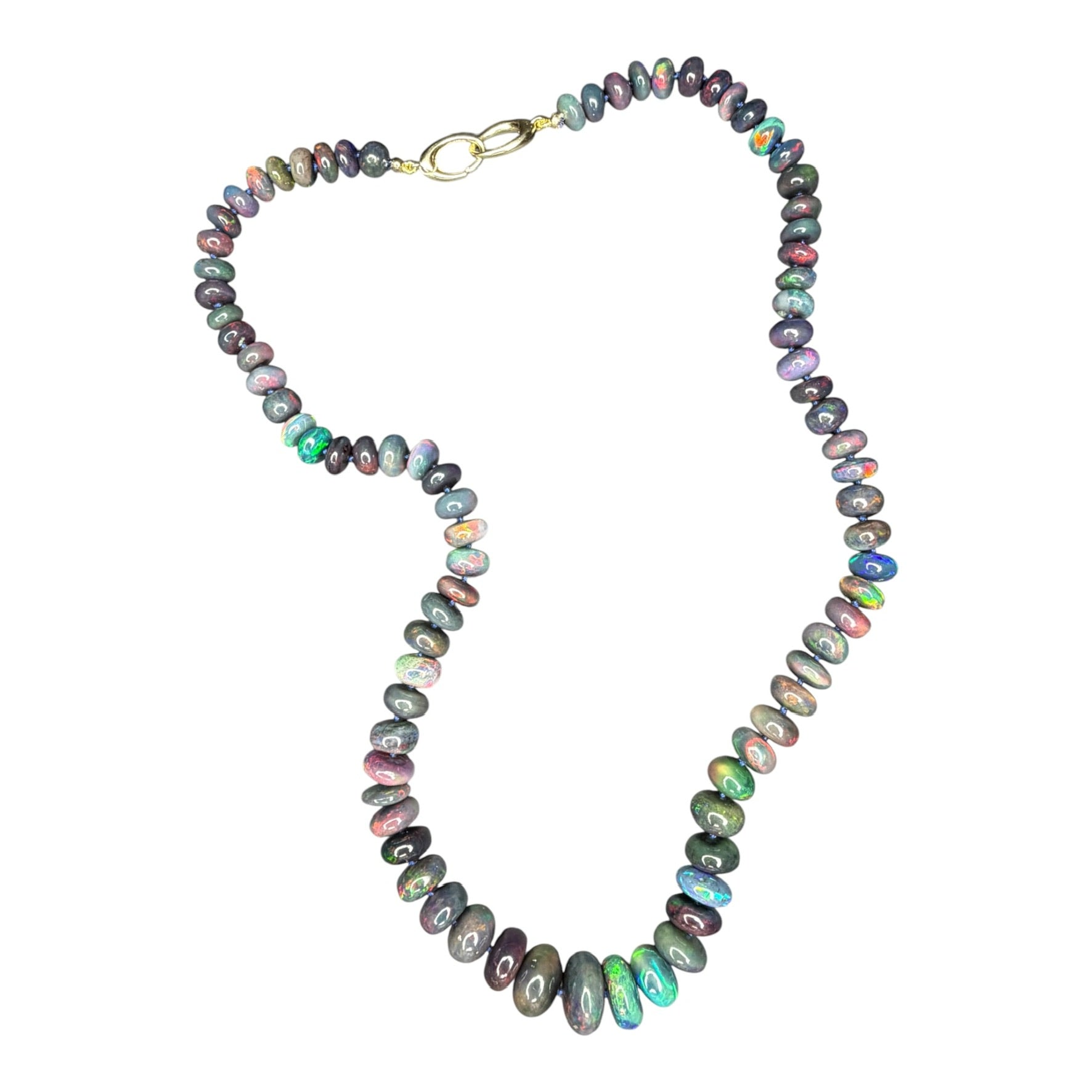 Black Ethiopian Opal Beaded Necklace in 14K Gold | Ulka Rocks