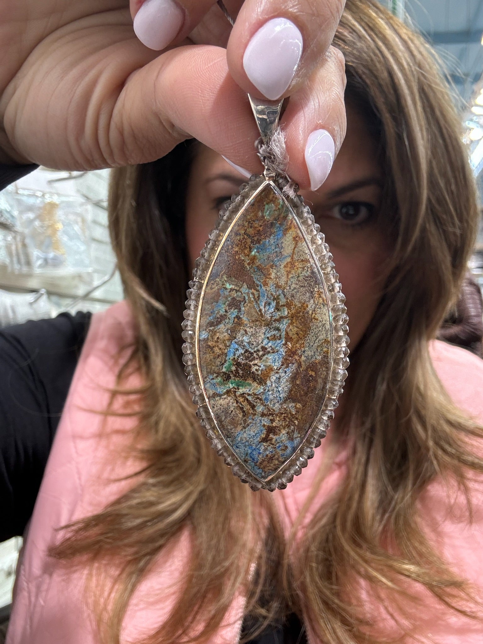 Raina - Azurite Pendant Chain and White Topaz Druzy | Ulka Rocks