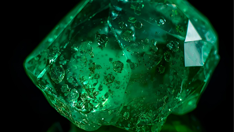 Emerald jewelry value guide with a green emerald crystal on a dark background