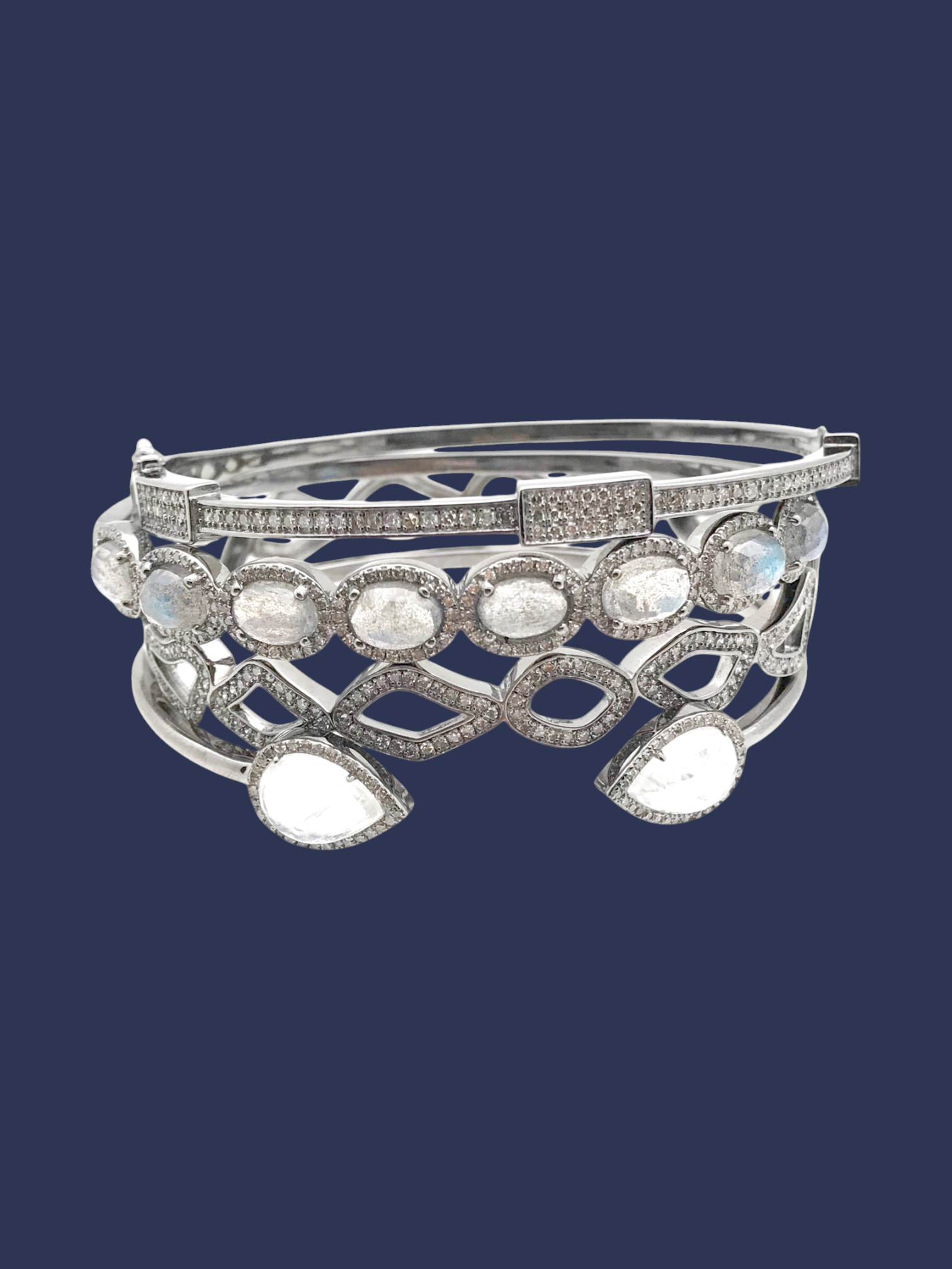 Diamond Gray Moonstone Bracelet in Sterling Silver | Ulka Rocks