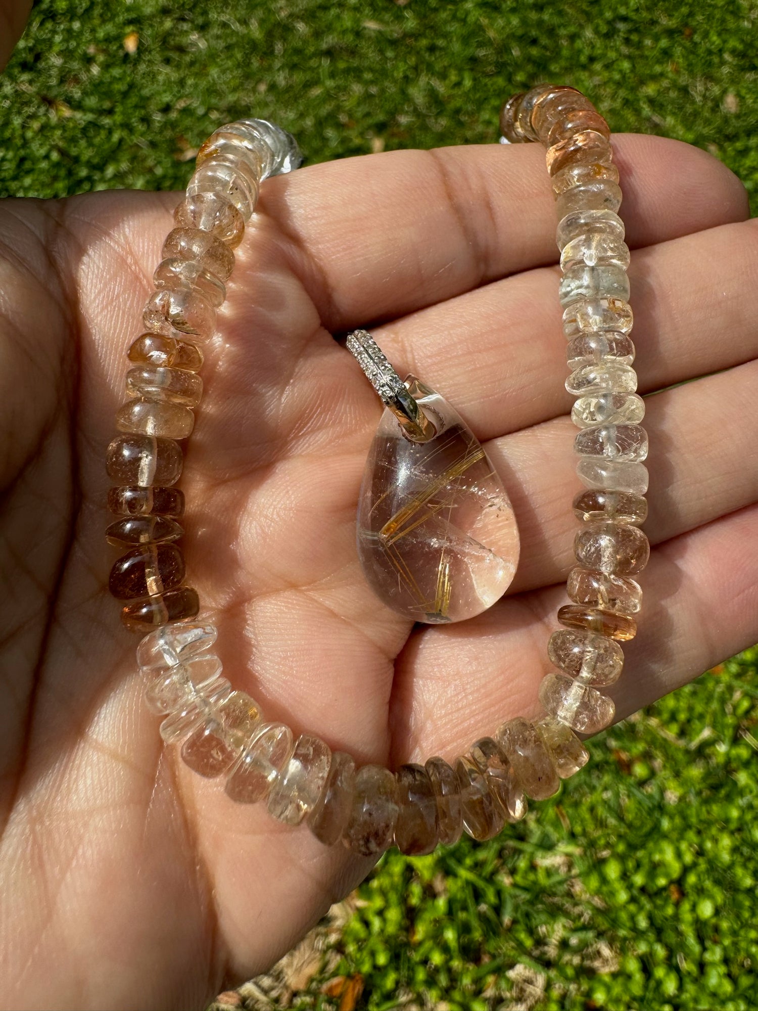 Rock Royalty: Golden Rutile Quartz Pendant with 14K Gold Diamond Bail | Ulka Rocks