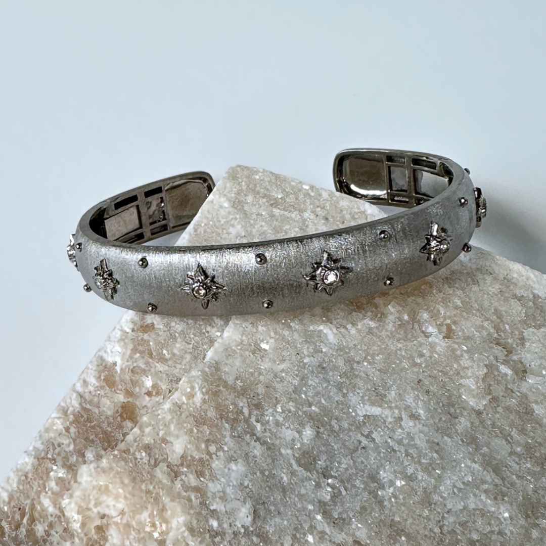 Savoy Sterling Silver Starburst Diamond Cuff | Ulka Rocks